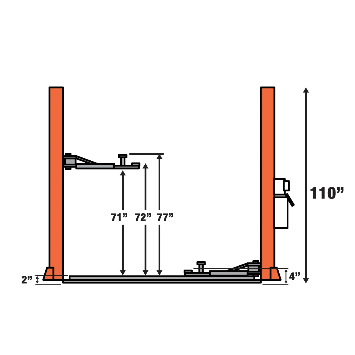 10,000-lb Two Post Floor Plate Auto Lift, Symmetric Arms, 77" Lift Height, Dual-Point Lock Release, TMG-TPL45 - Image 6