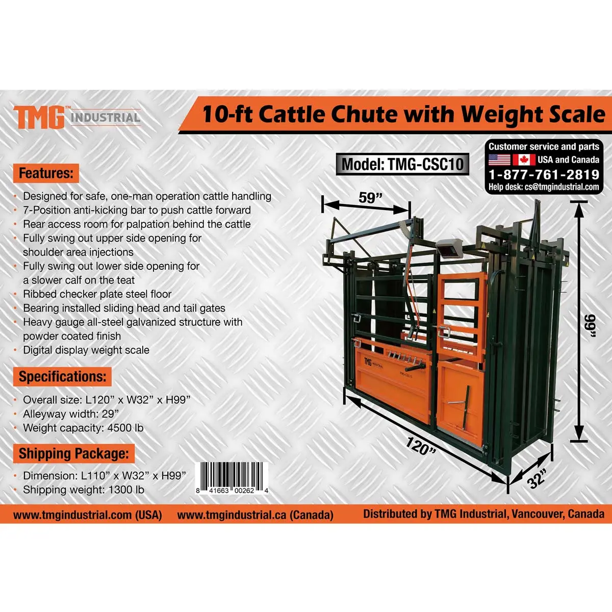 10' Cattle Work Chute 4500-lb Weight Scale, Side Exit, Upper/Lower Swing Openings, LCD Weight Display, TMG-CSC10 - Image 13
