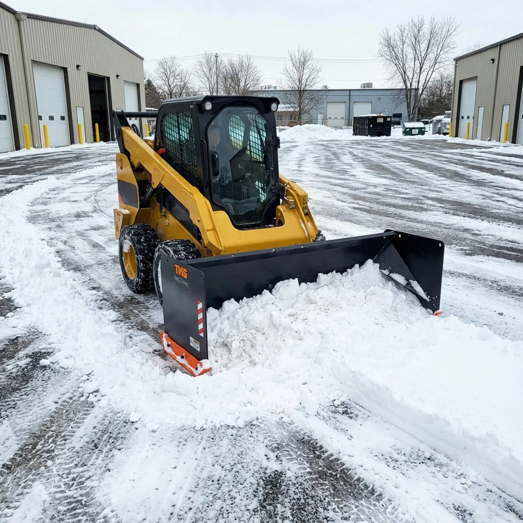 9' Skid Steer Snow Pusher w/Steel Cutting Edge, Pivoting Wear Shoes, Side Braces, 40-70 HP, TMG-SP09 - Image 3