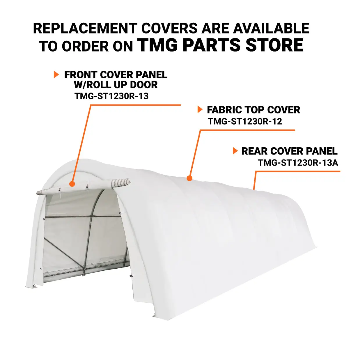 12' x 30' Car Shelter w/Rounded Roof & Heavy-Duty 11 OZ PE Fabric Cover, Galvanized Steel Frame, Fabric front roll-up door, TMG-ST1230R - Image 4