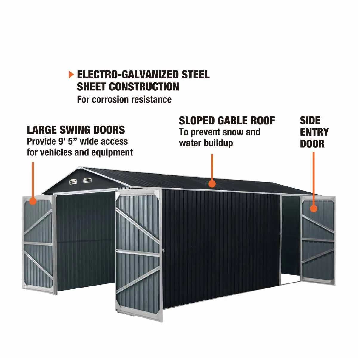 13' x 20' Metal Garage Shed with Double Front Doors, 7'9" Peak Height, Side Entry Door, 240 Sq-Ft Floor Space, TMG-MS1320A - Image 9