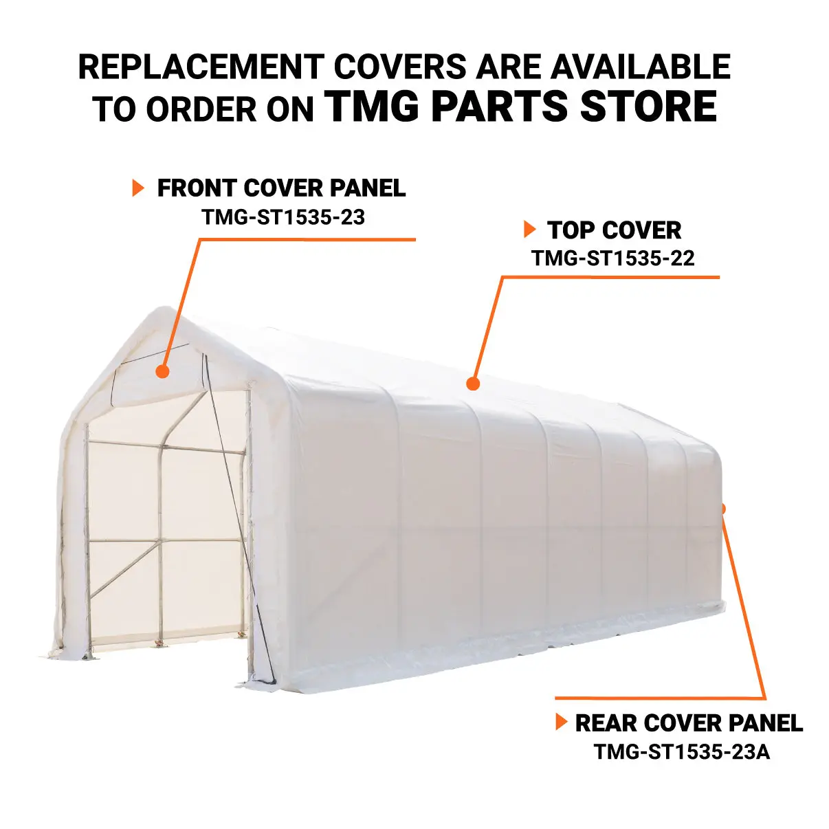 15' x 35' RV/Motorhome Storage Shelter, 17 oz PVC Fabric Cover, Front Roll-Up Door, Enclosed Rear Wall, 3-Layer Galvanized Steel Frame, 10' Straight Sidewalls, TMG-ST1535 - Image 4