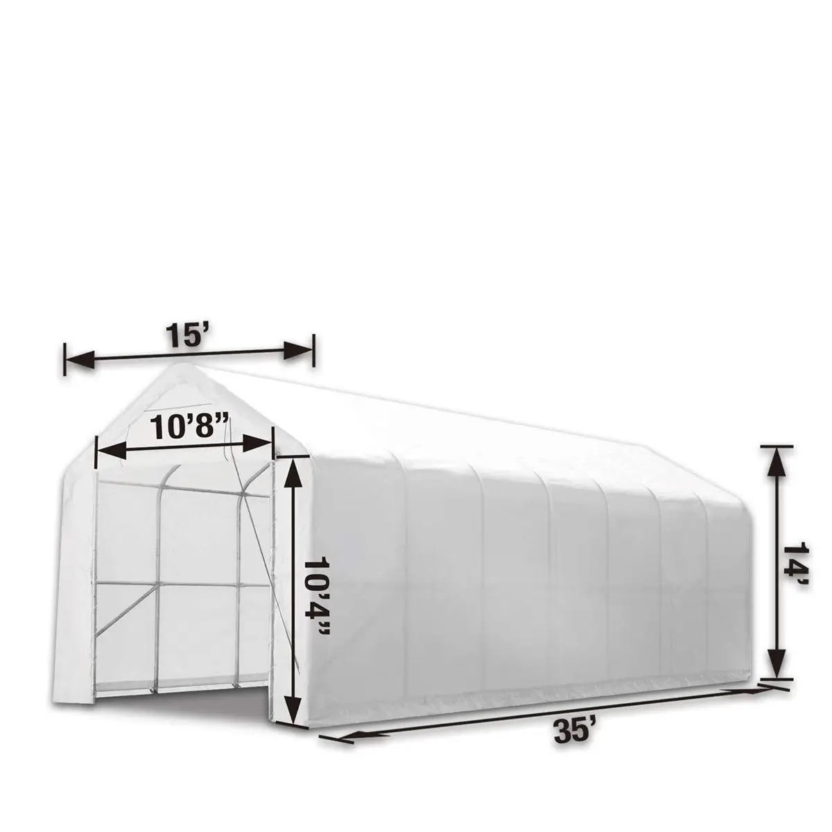 15' x 35' RV/Motorhome Storage Shelter, 17 oz PVC Fabric Cover, Front Roll-Up Door, Enclosed Rear Wall, 3-Layer Galvanized Steel Frame, 10' Straight Sidewalls, TMG-ST1535 - Image 6