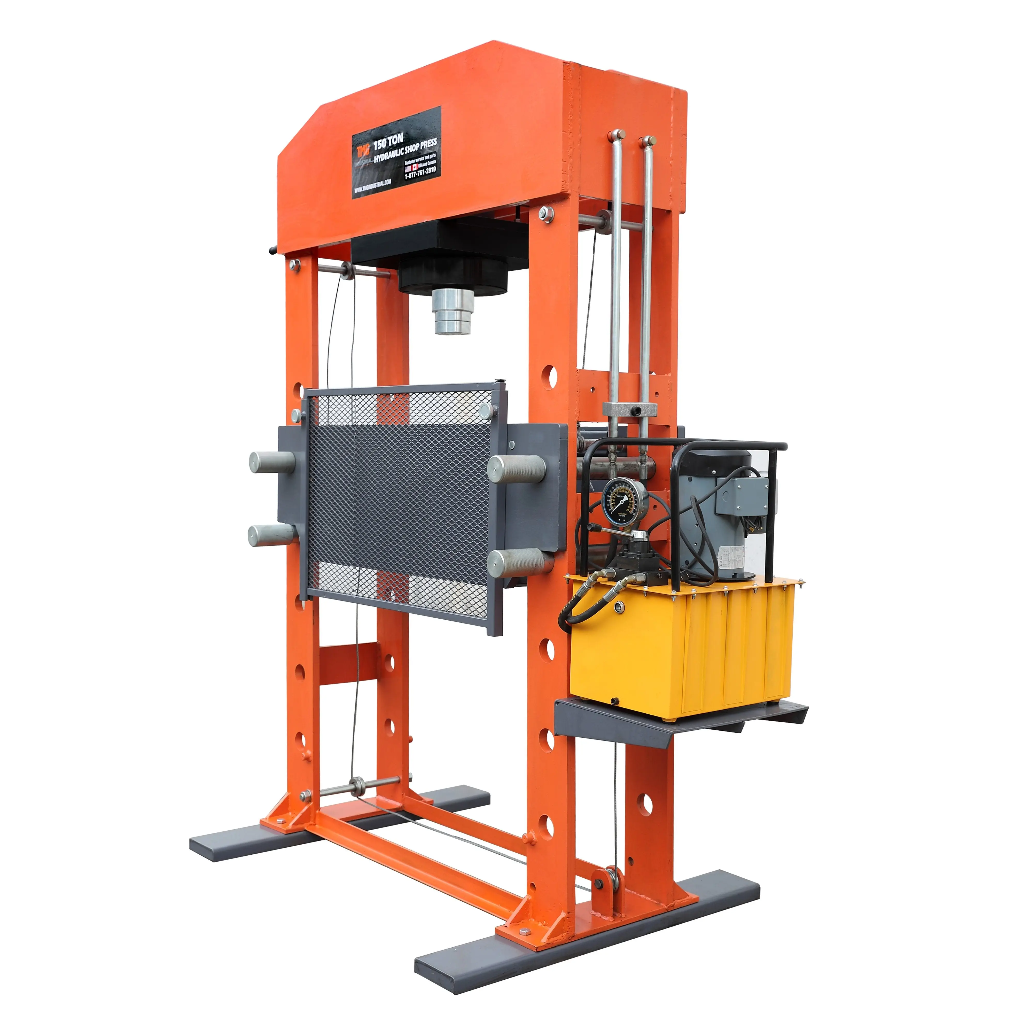 150 Ton Capacity Electric Hydraulic Shop Press, Heavy Duty Pressing, Protective Grid Guard, Fully Welded H-Frame, TMG-SP150 - Image 2