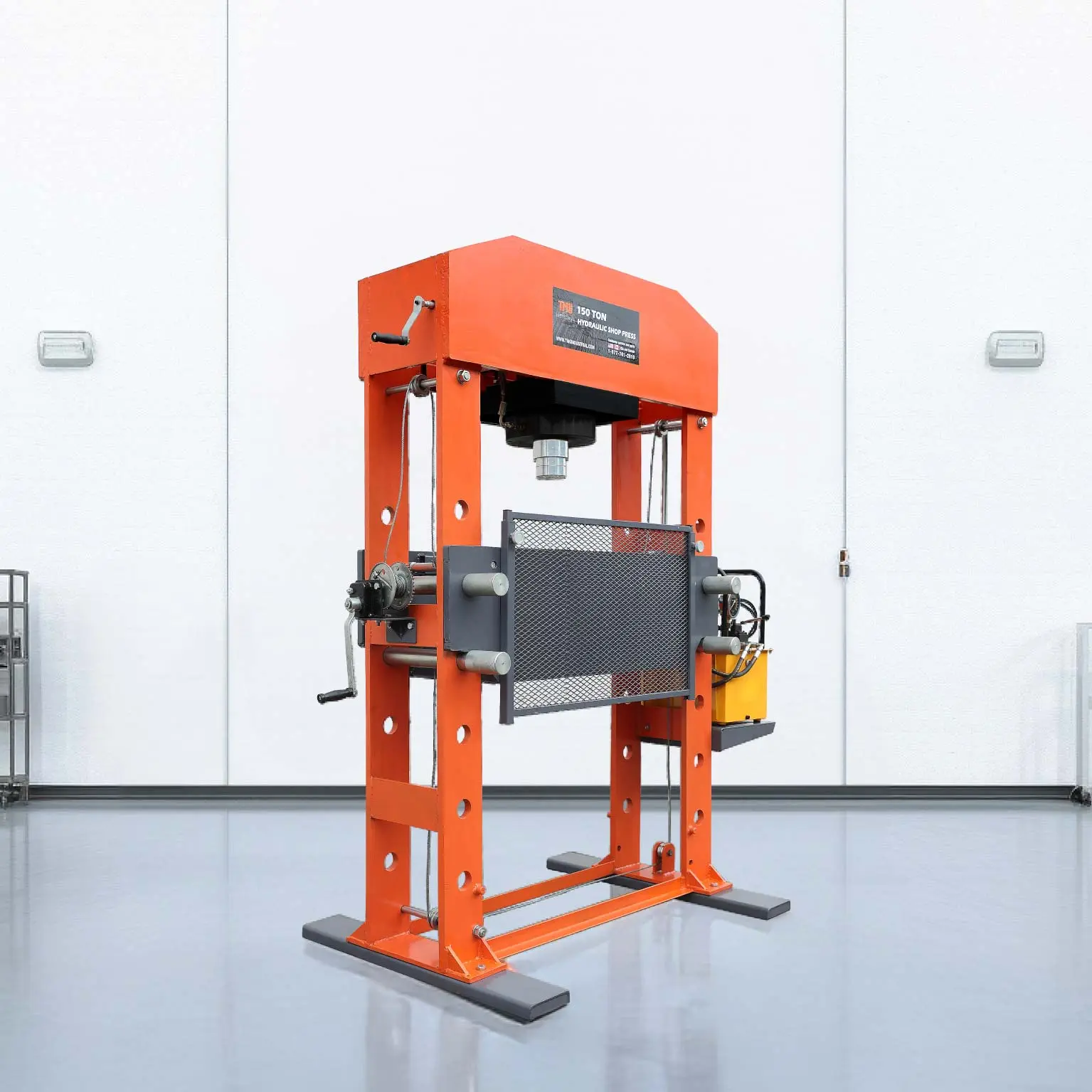 150 Ton Capacity Electric Hydraulic Shop Press, Heavy Duty Pressing, Protective Grid Guard, Fully Welded H-Frame, TMG-SP150 - Image 3