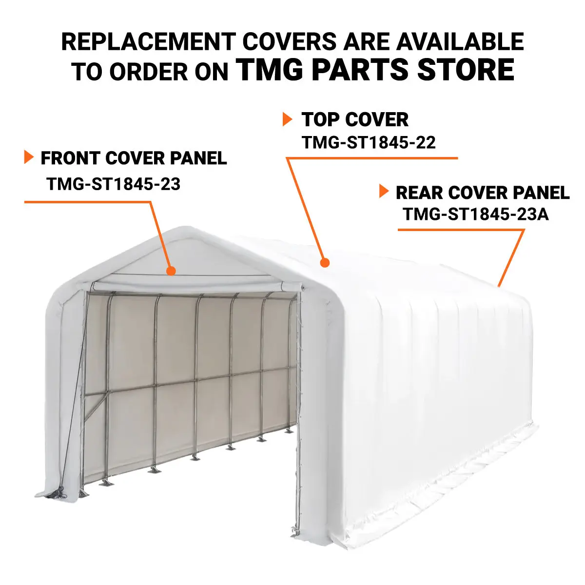 18' x 45' RV/Motorhome Storage Shelter, 17 oz PVC Fabric Cover, Front Roll-Up Door, Enclosed Rear Wall, 3-Layer Galvanized Steel Frame, 13' Straight Sidewalls, TMG-ST1845 - Image 4