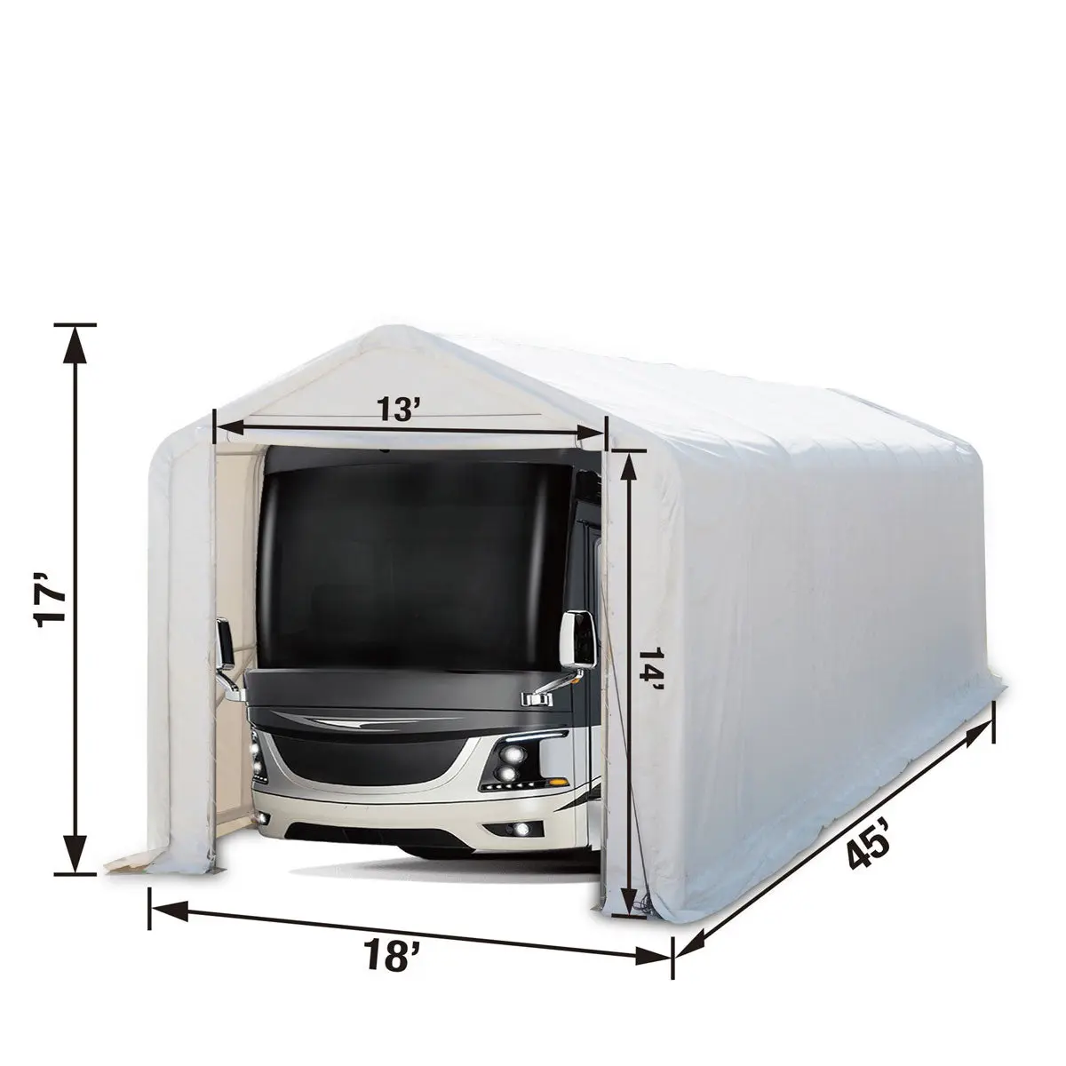 18' x 45' RV/Motorhome Storage Shelter, 17 oz PVC Fabric Cover, Front Roll-Up Door, Enclosed Rear Wall, 3-Layer Galvanized Steel Frame, 13' Straight Sidewalls, TMG-ST1845 - Image 6