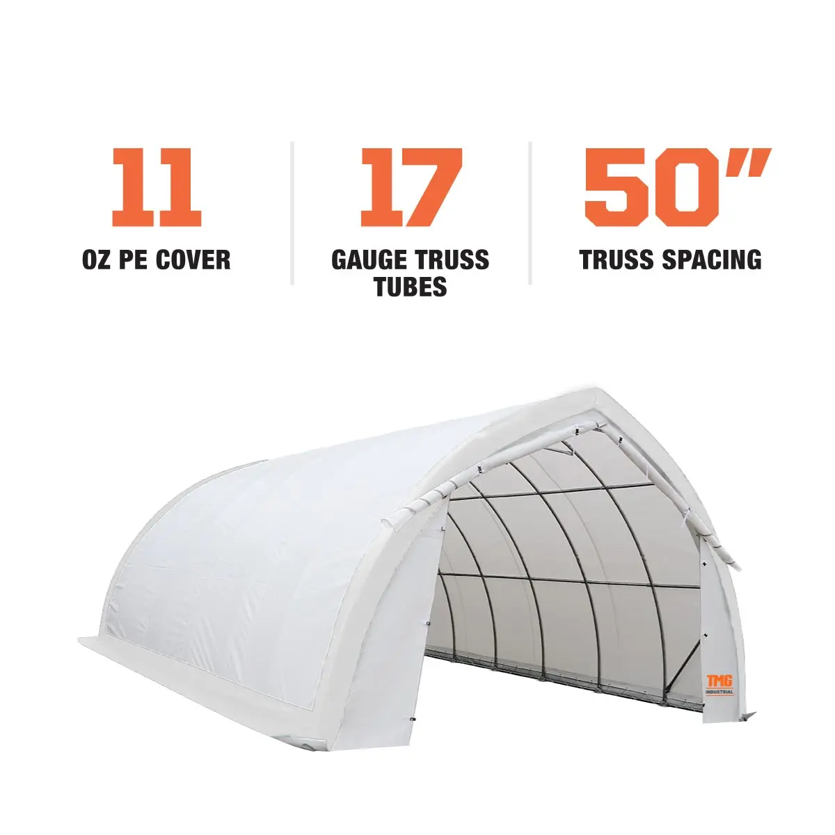 20' x 30' Arch Wall Peak Ceiling Storage Shelter with Heavy Duty 11 oz PE Cover & Drive Through Doors, TMG-ST2031P (Previously ST2030P) - Image 5