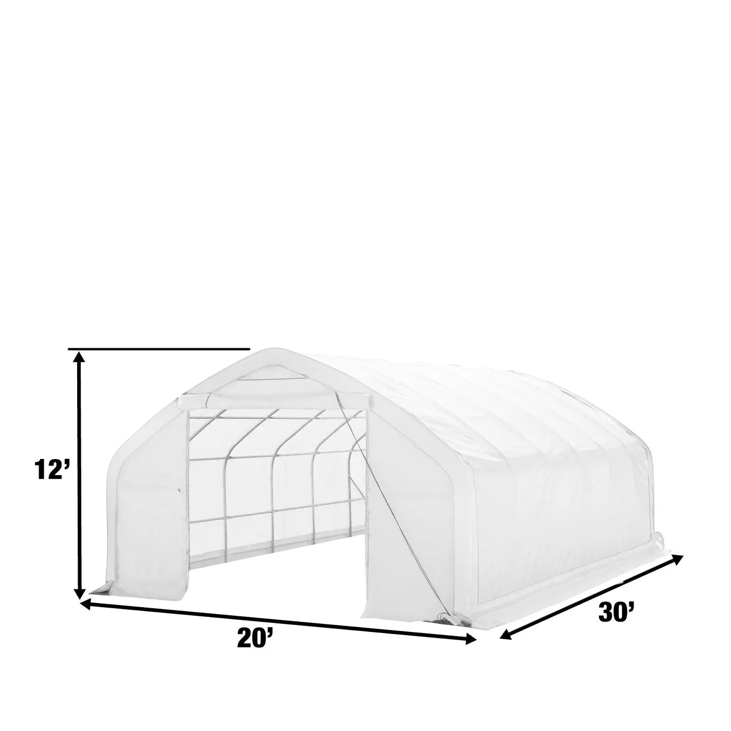 20' x 30' Straight Wall Peak Ceiling Storage Shelter with Heavy Duty 11 oz PE Cover & Drive Through Door, TMG-ST2031E - Image 3