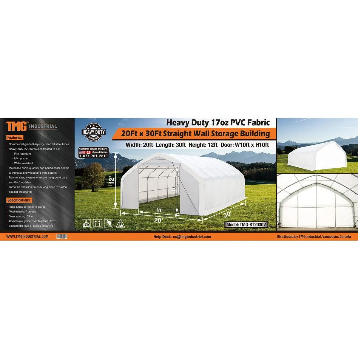 20' x 30' Straight Wall Peak Ceiling Storage Shelter with Heavy Duty 17 oz PVC Cover & Drive Through Door, TMG-ST2031V (Previously ST2030V) - Image 15