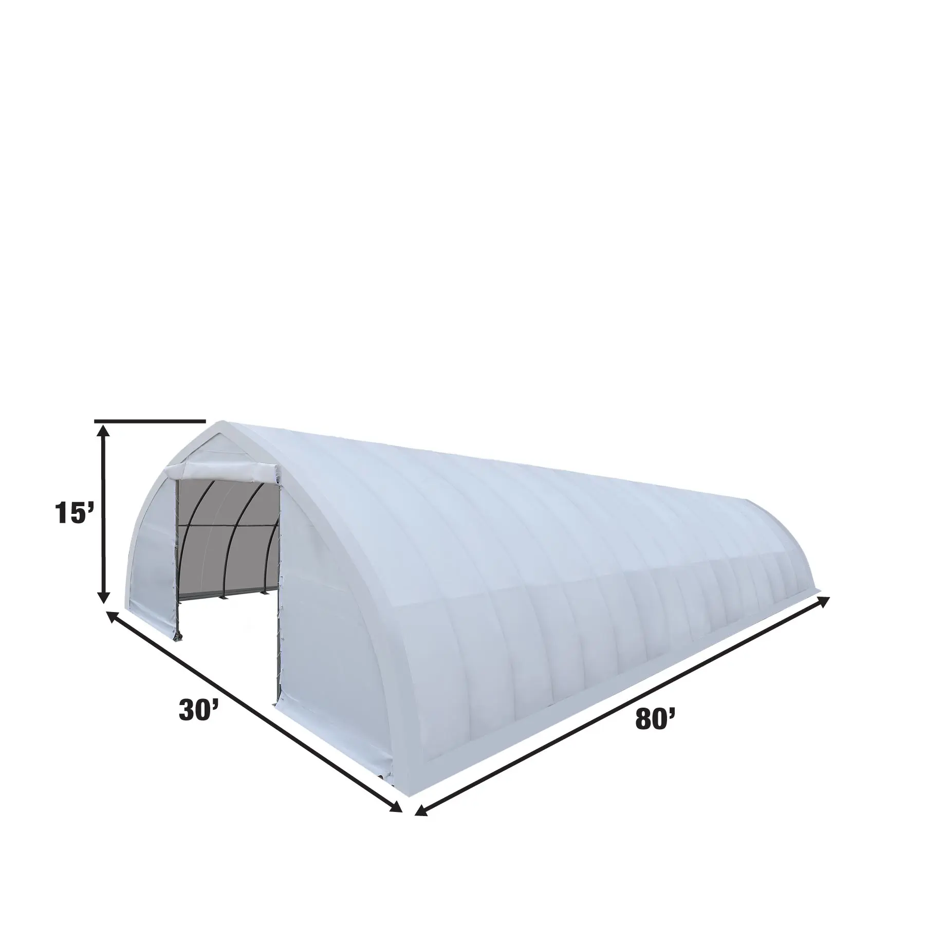 30' x 80' Peak Ceiling Storage Shelter with Heavy Duty 17 oz PVC Cover & Drive Through Doors, TMG-ST3080V - Image 3