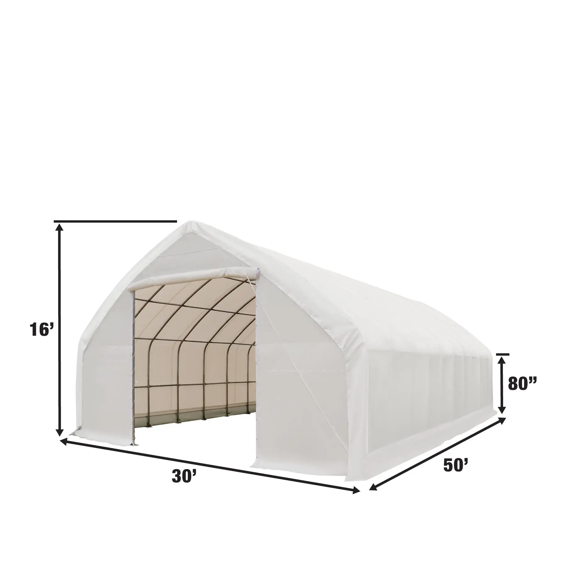 30' x 50' Straight Wall Peak Ceiling Storage Shelter with Heavy Duty 17 oz PVC Cover & Drive Through Doors, TMG-ST3050V - Image 7