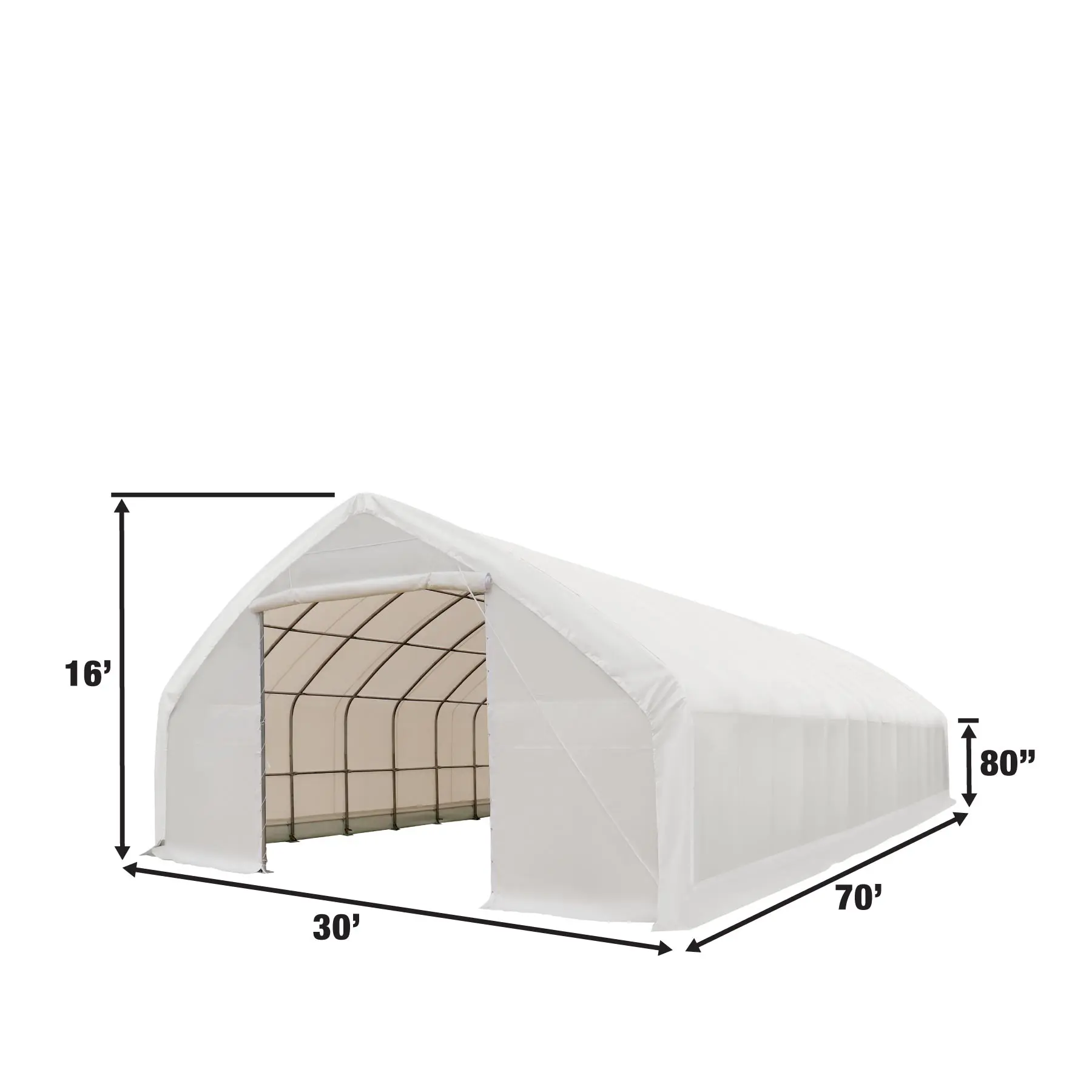 30' x 70' Straight Wall Peak Ceiling Storage Shelter with Heavy Duty 17 oz PVC Cover & Drive Through Doors, TMG-ST3070V - Image 8