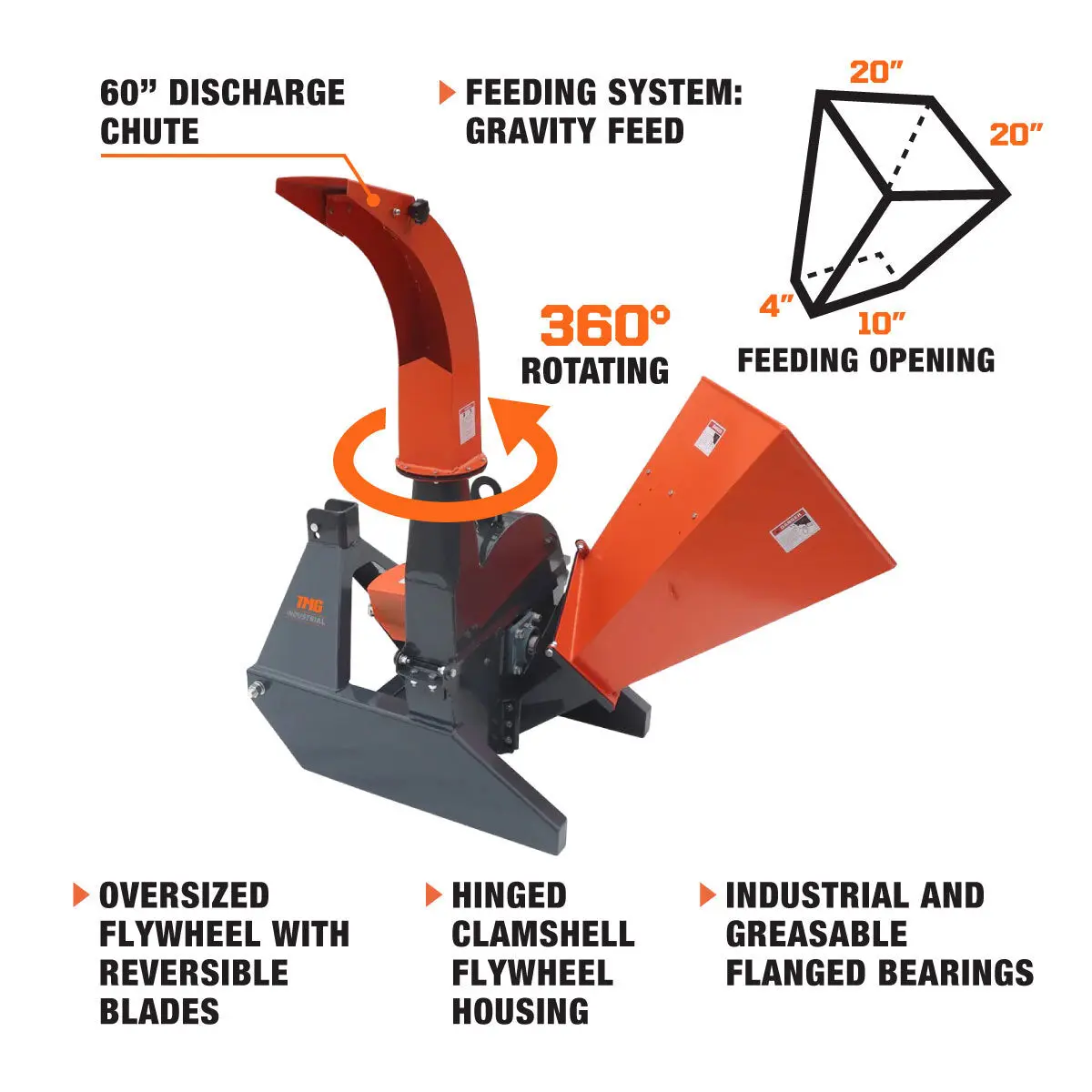 Sub Compact Wood Chipper, 4" Chipping Capacity, 3-Point Category 1 Hookup, 30-50 HP Tractor, TMG-WC42 - Image 5