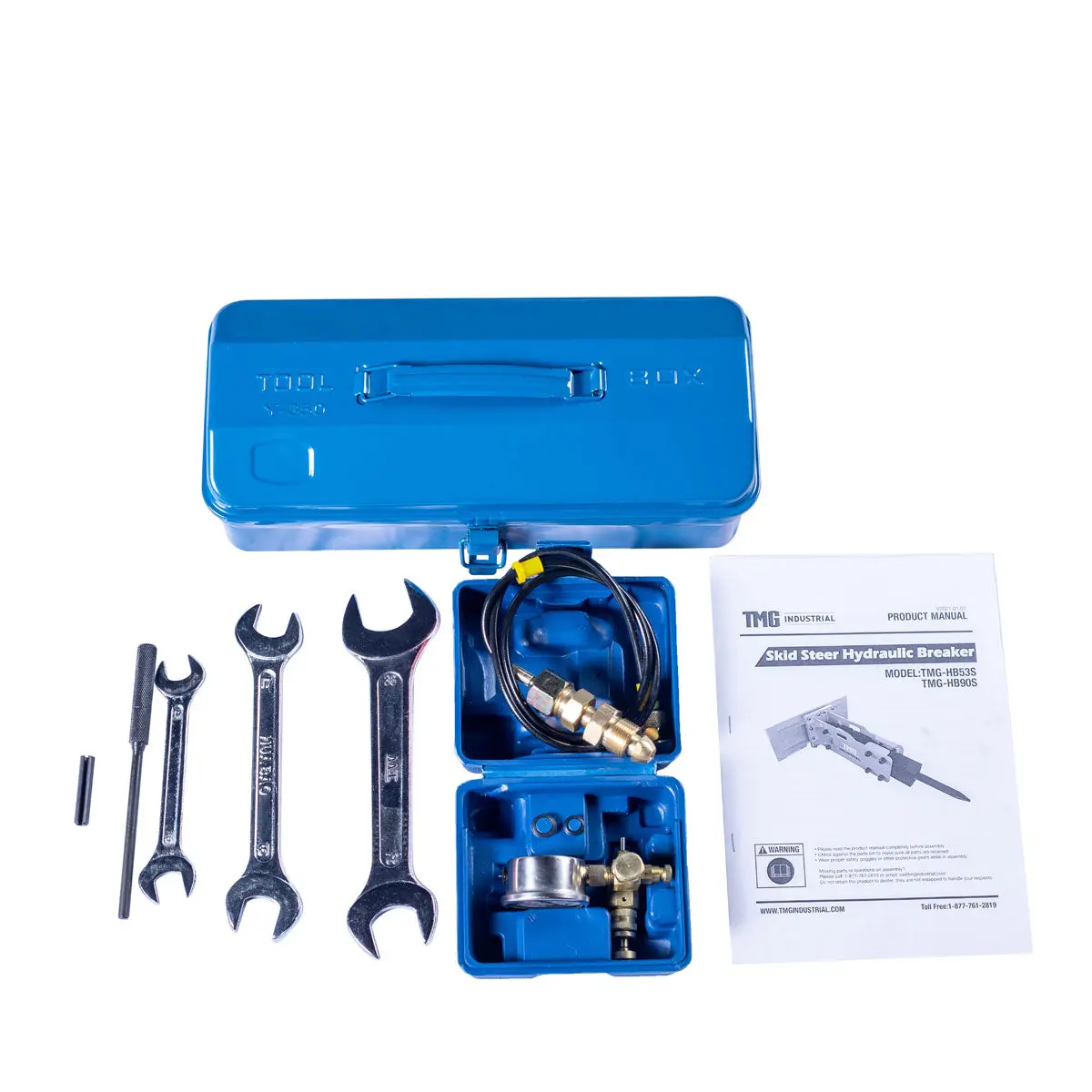 30-70 HP Skid Steer Hydraulic Breaker, 2" Moil Point Chisel, 510 J Impact Energy, Universal Mount, TMG-HB53S - Image 11