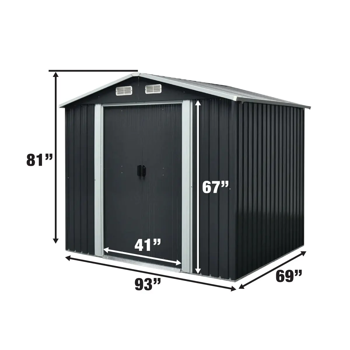 6' x 8' Galvanized Apex Roof Metal Shed, 29 GA Corrugated Metal, 67" Edge Height, TMG-MS0608 - Image 4