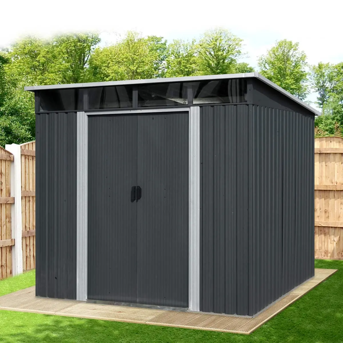 6' x 8' Galvanized Metal Pent Shed w/Skylight, 29 GA Corrugated Metal, 80" Peak Ceiling, TMG-MS0608P - Image 3