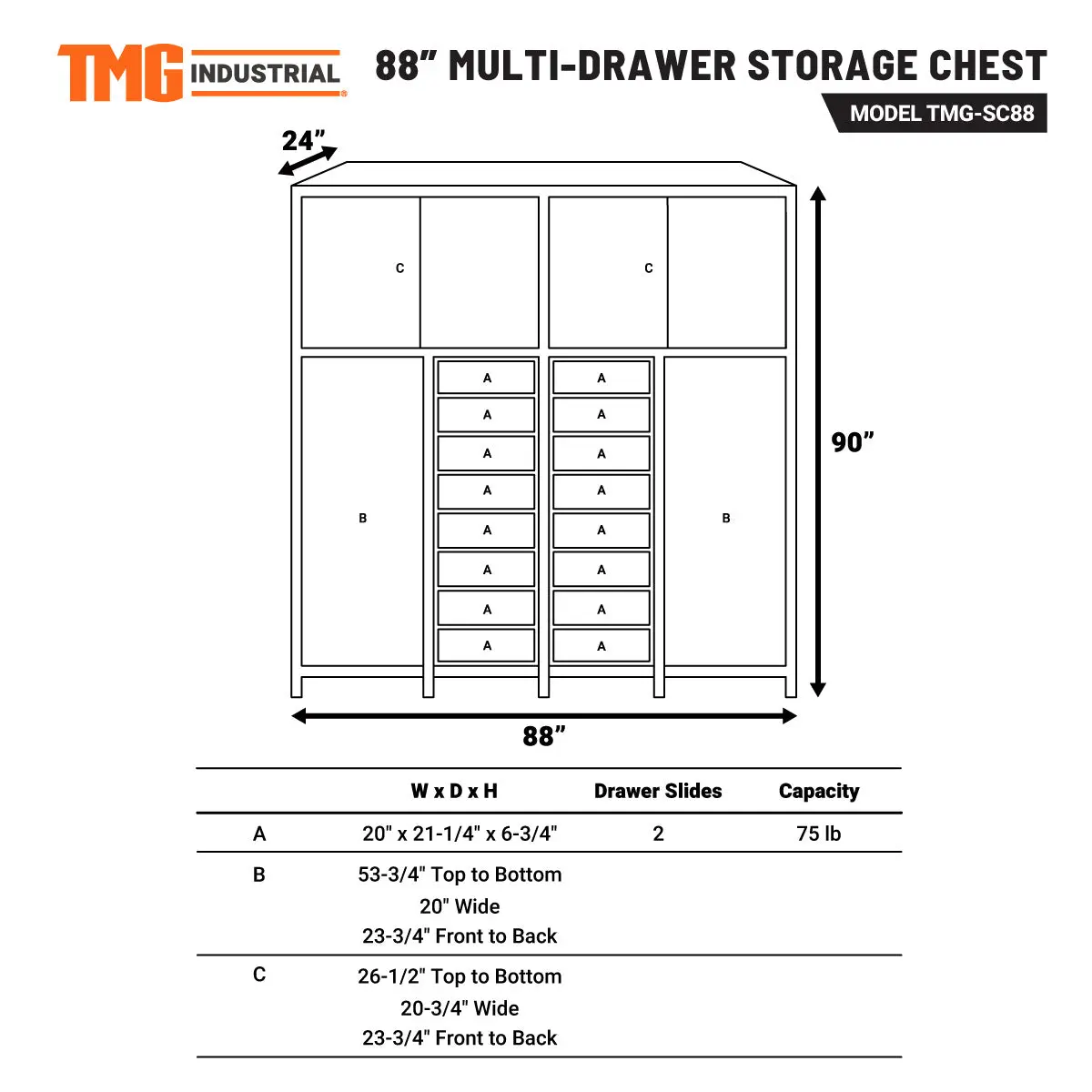 88" Multi-Drawer Tool Storage Chest (Discontinued – No Longer Available) TMG-SC88 - Image 12