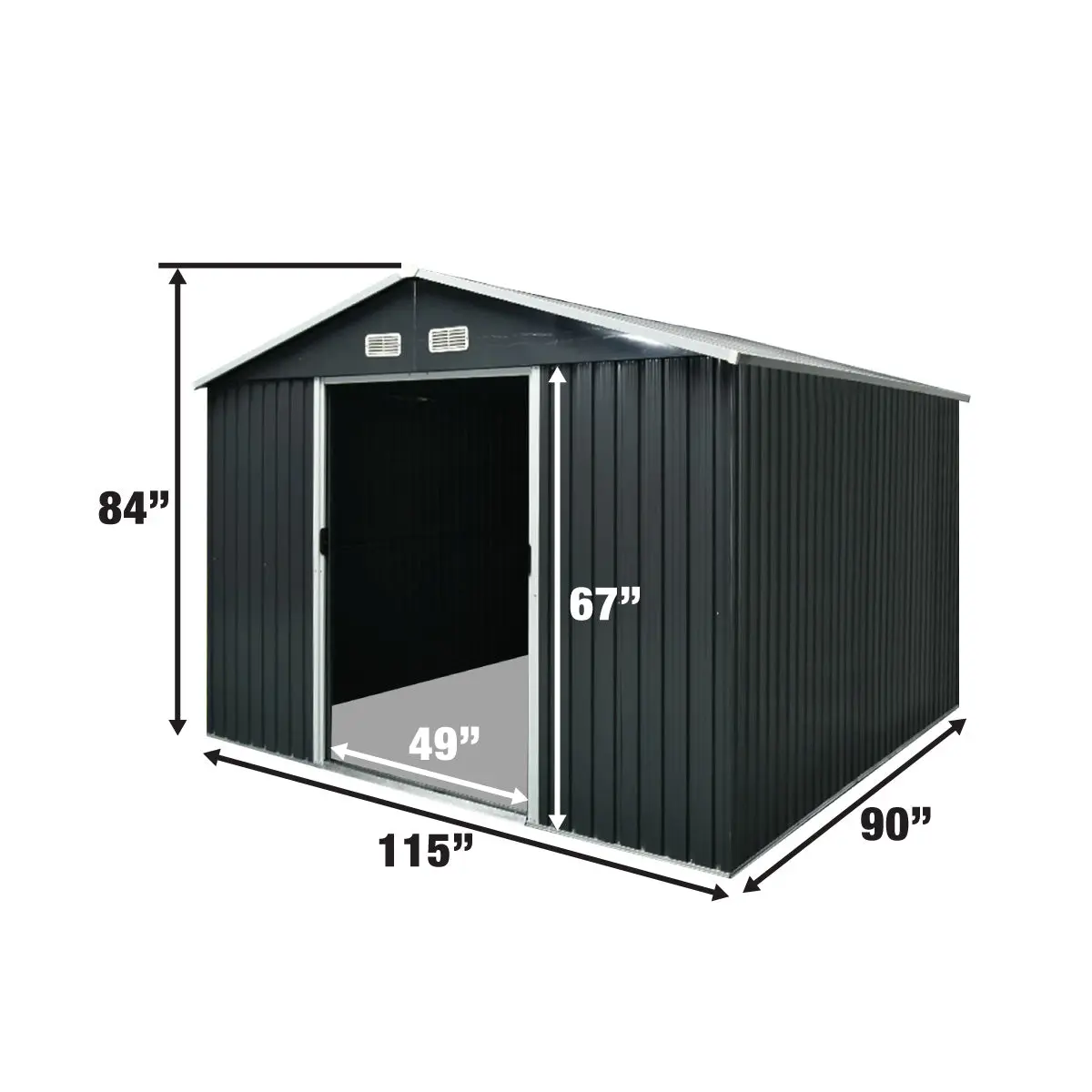 8' x 10' Galvanized Apex Roof Metal Shed, 29 GA Corrugated Metal, 67" Edge Height, TMG-MS0810 - Image 3