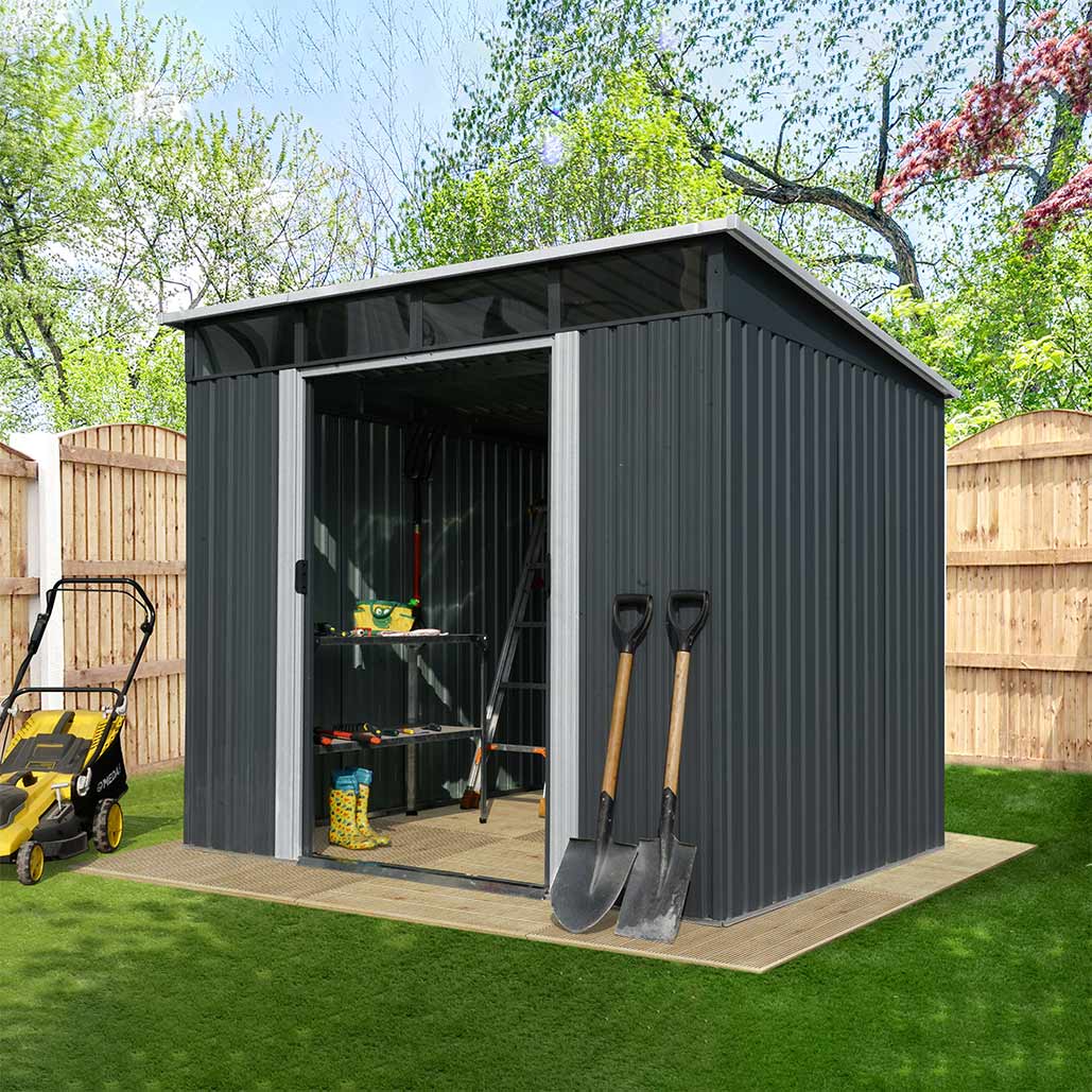 8' x 9' Galvanized Metal Pent Shed w/Skylight, 29 GA Corrugated Metal, 80" Peak Ceiling, TMG-MS0809P - Image 3