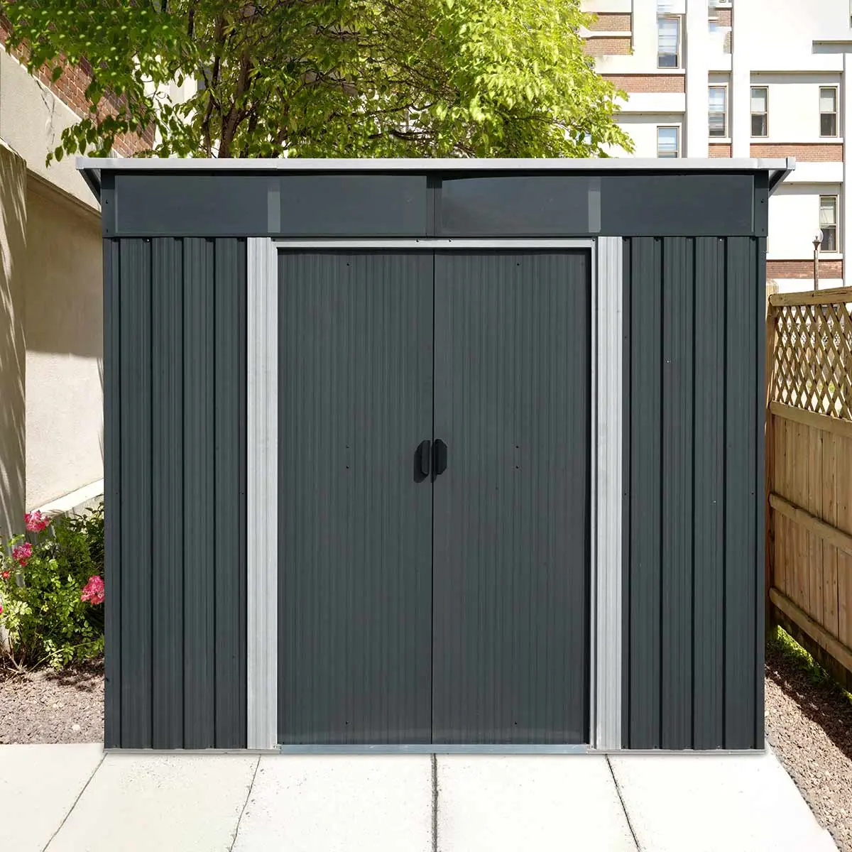 8' x 9' Galvanized Metal Pent Shed w/Skylight, 29 GA Corrugated Metal, 80" Peak Ceiling, TMG-MS0809P - Image 6