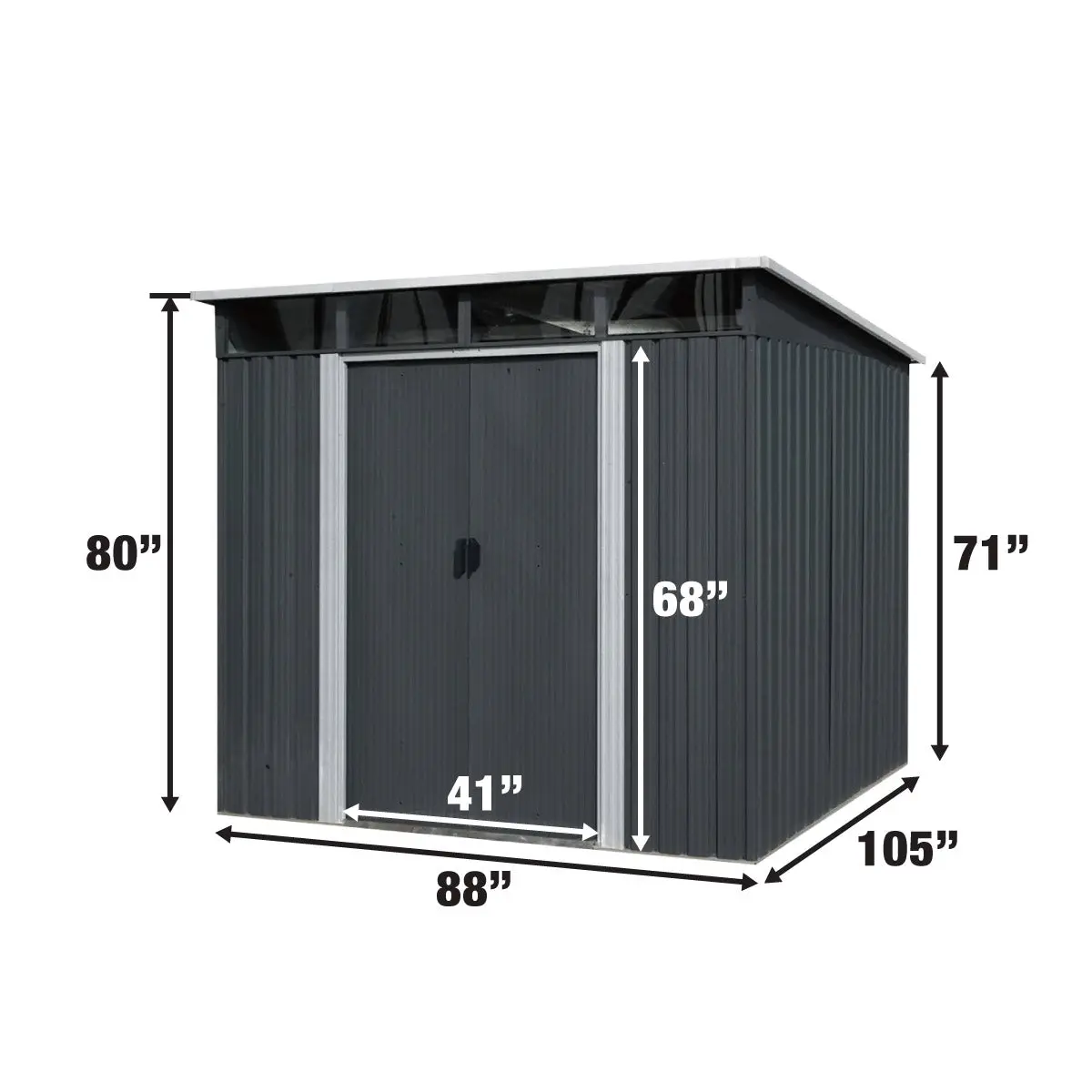 8' x 9' Galvanized Metal Pent Shed w/Skylight, 29 GA Corrugated Metal, 80" Peak Ceiling, TMG-MS0809P - Image 8