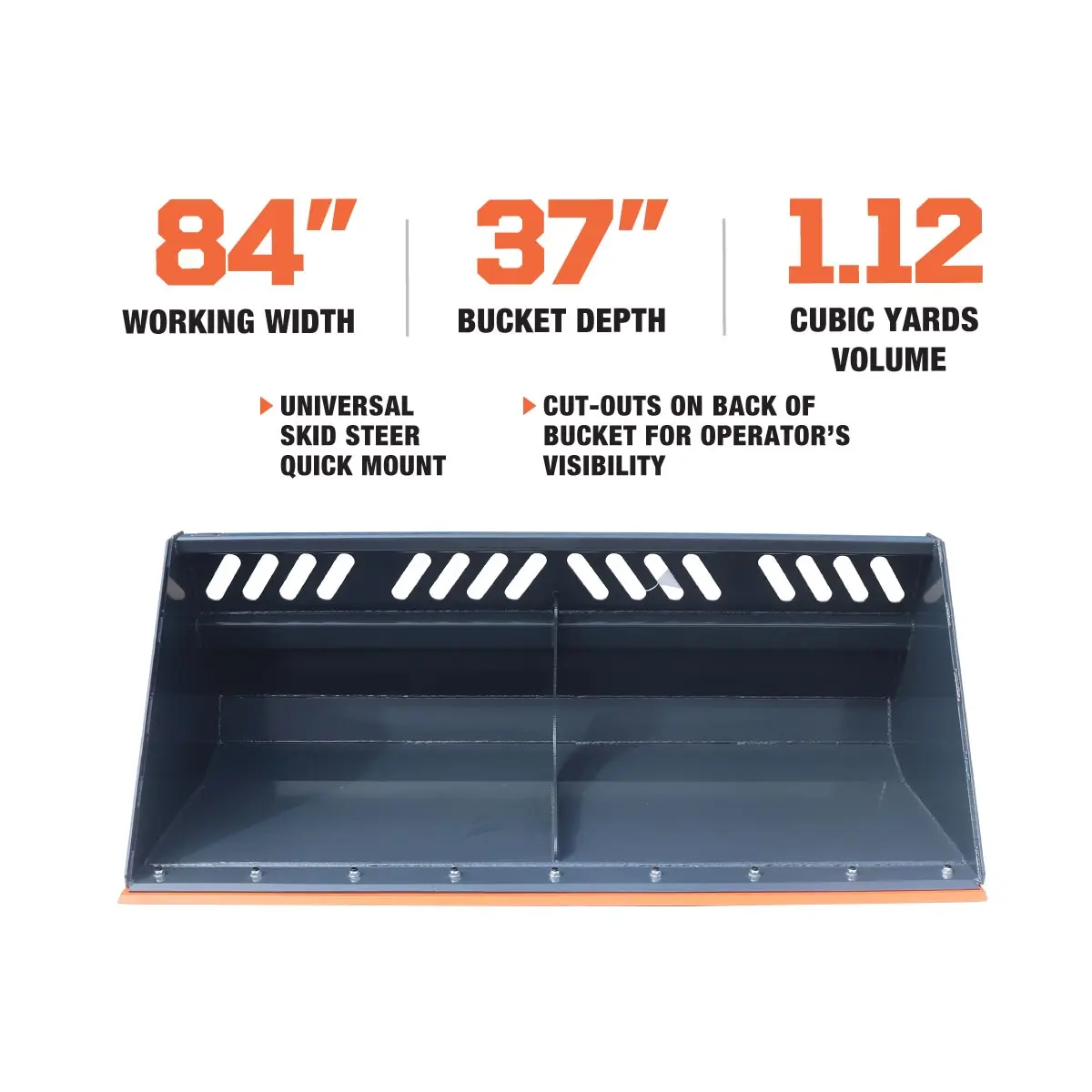 Heavy-Duty 84" Skid Steer Snow/Mulch Bucket, Bolt-On Cut Edge, 1500-lb Weight Capacity, Universal Quick Mount, TMG-SN84 - Image 5