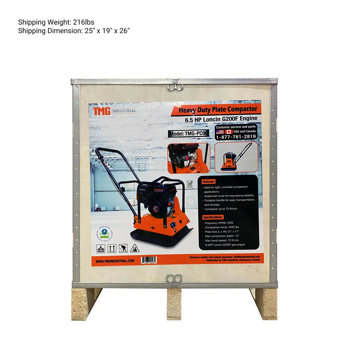 Vibratory Plate Compactor, 3400 lb Compact Capacity, 6.5 HP Loncin Engine, TMG-PC90 - Image 8
