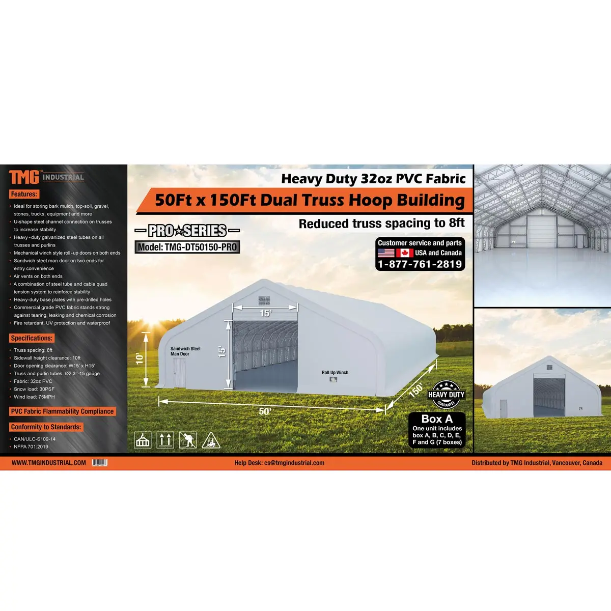 Pro Series 50' x 150' Dual Truss Storage Shelter with Heavy Duty 32 oz PVC Cover & Drive Through Doors, TMG-DT50150-PRO - Image 10