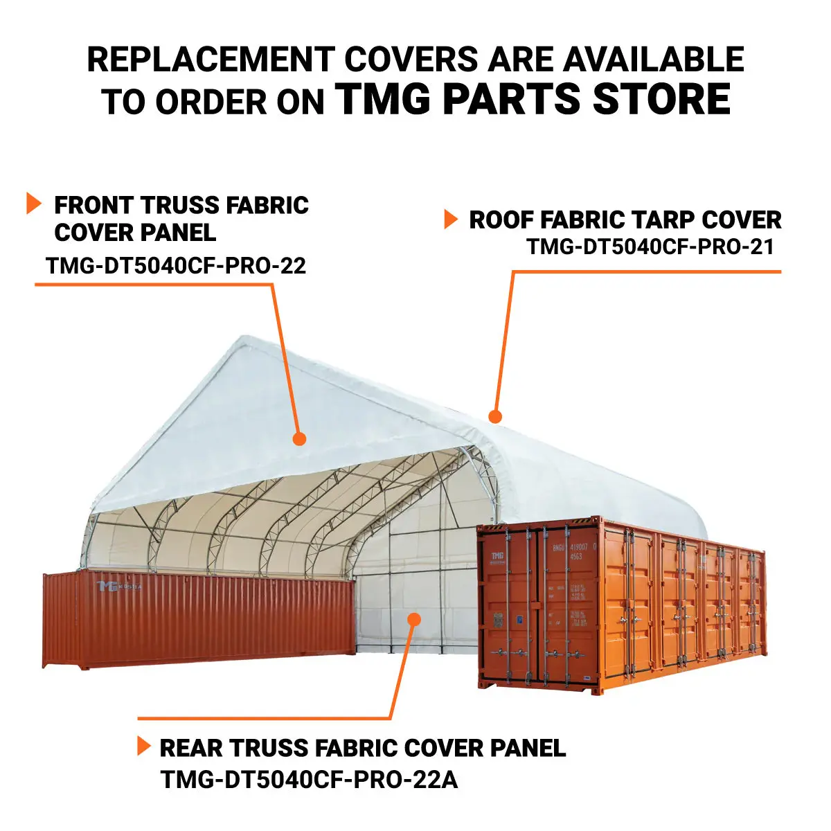 Pro Series 50' x 40' Dual Truss Container Shelter with Heavy Duty 32 oz PVC Cover, Enclosed End Wall and Front Drop, TMG-DT5040CF-PRO - Image 5