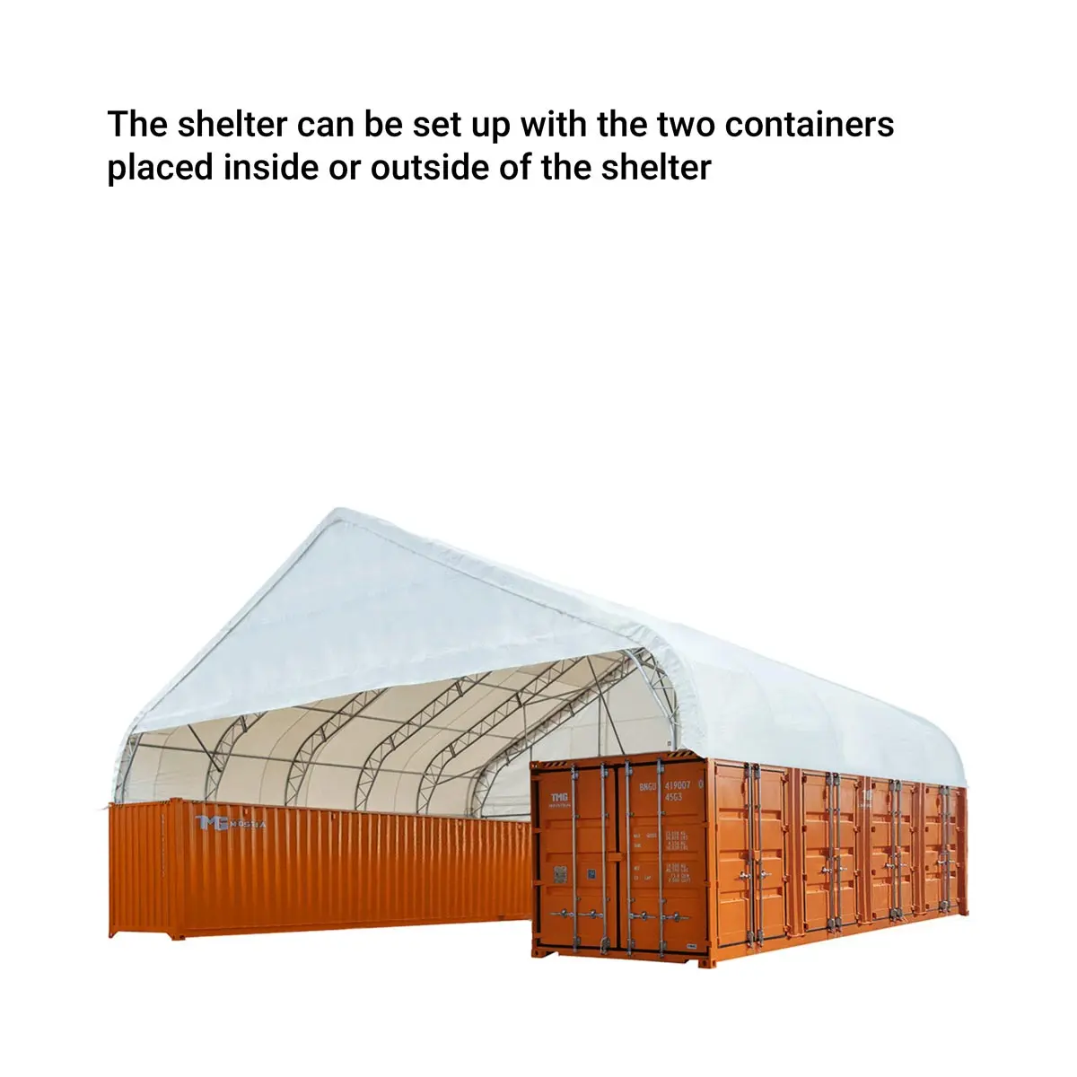 Pro Series 50' x 40' Dual Truss Container Shelter with Heavy Duty 32 oz PVC Cover, Enclosed End Wall and Front Drop, TMG-DT5040CF-PRO - Image 8