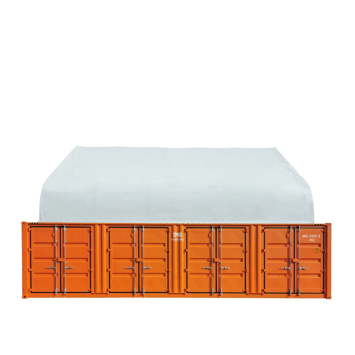 Pro Series 50' x 40' Dual Truss Container Shelter with Heavy Duty 32 oz PVC Cover, Enclosed End Wall and Front Drop, TMG-DT5040CF-PRO - Image 9