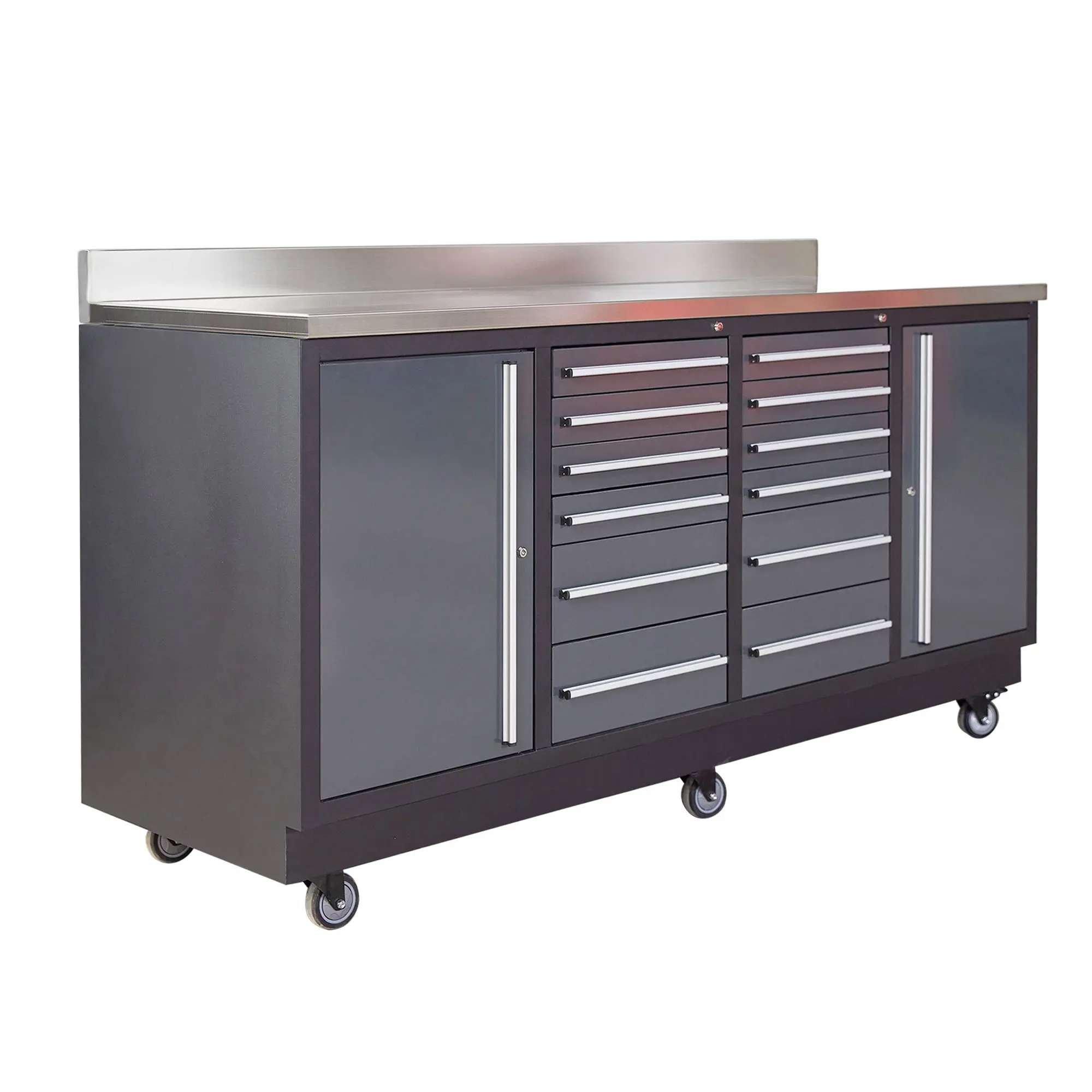 Pro Series 7-Ft 12-Drawer Workbench with Stainless Steel Top, Ball Bearing Double Slides & Casters, TMG-WB712 - Image 3