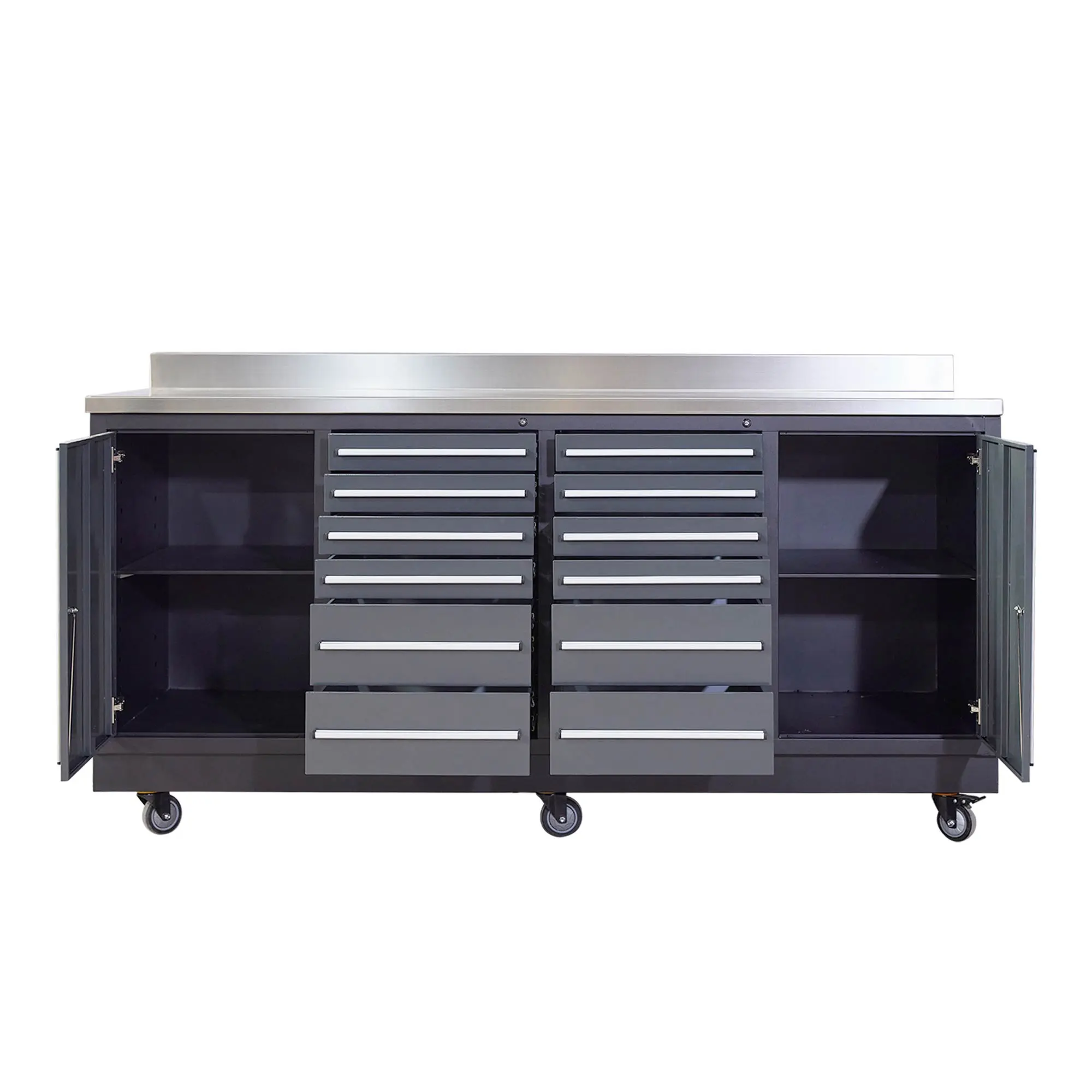 Pro Series 7-Ft 12-Drawer Workbench with Stainless Steel Top, Ball Bearing Double Slides & Casters, TMG-WB712 - Image 4