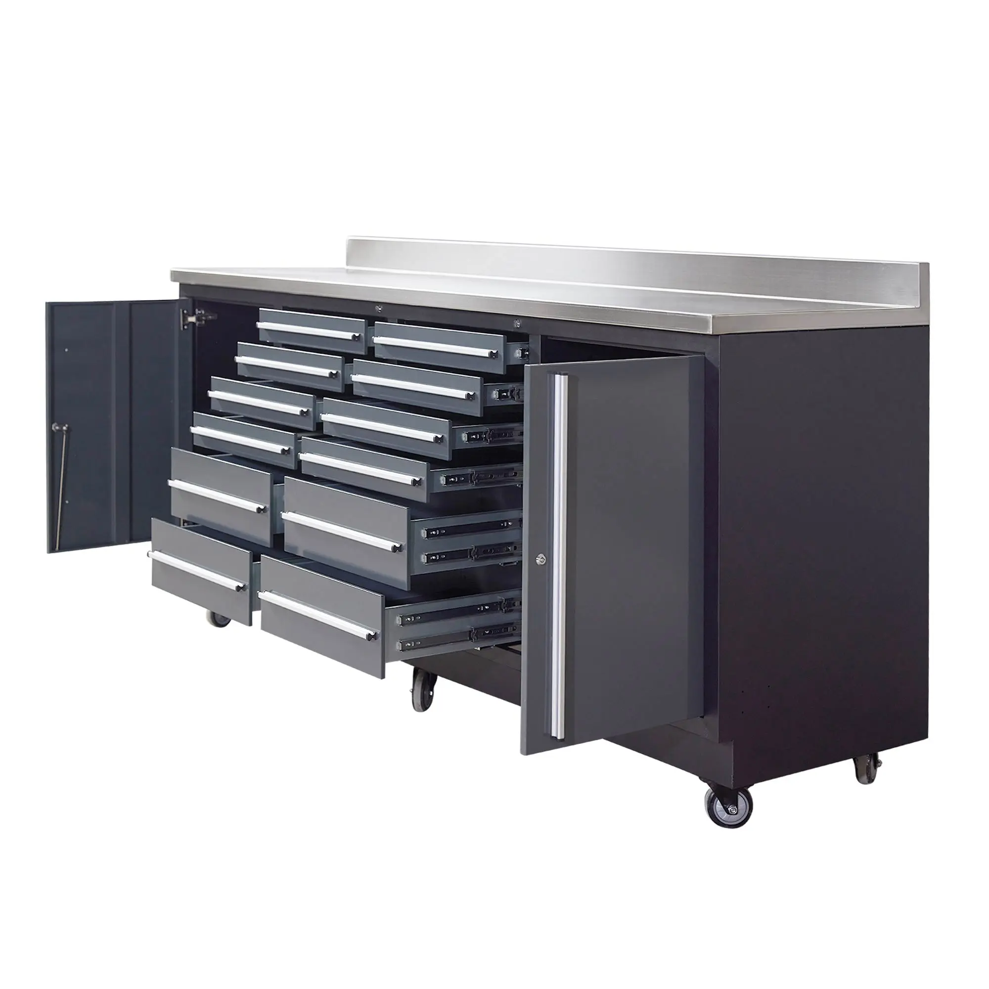 Pro Series 7-Ft 12-Drawer Workbench with Stainless Steel Top, Ball Bearing Double Slides & Casters, TMG-WB712 - Image 5
