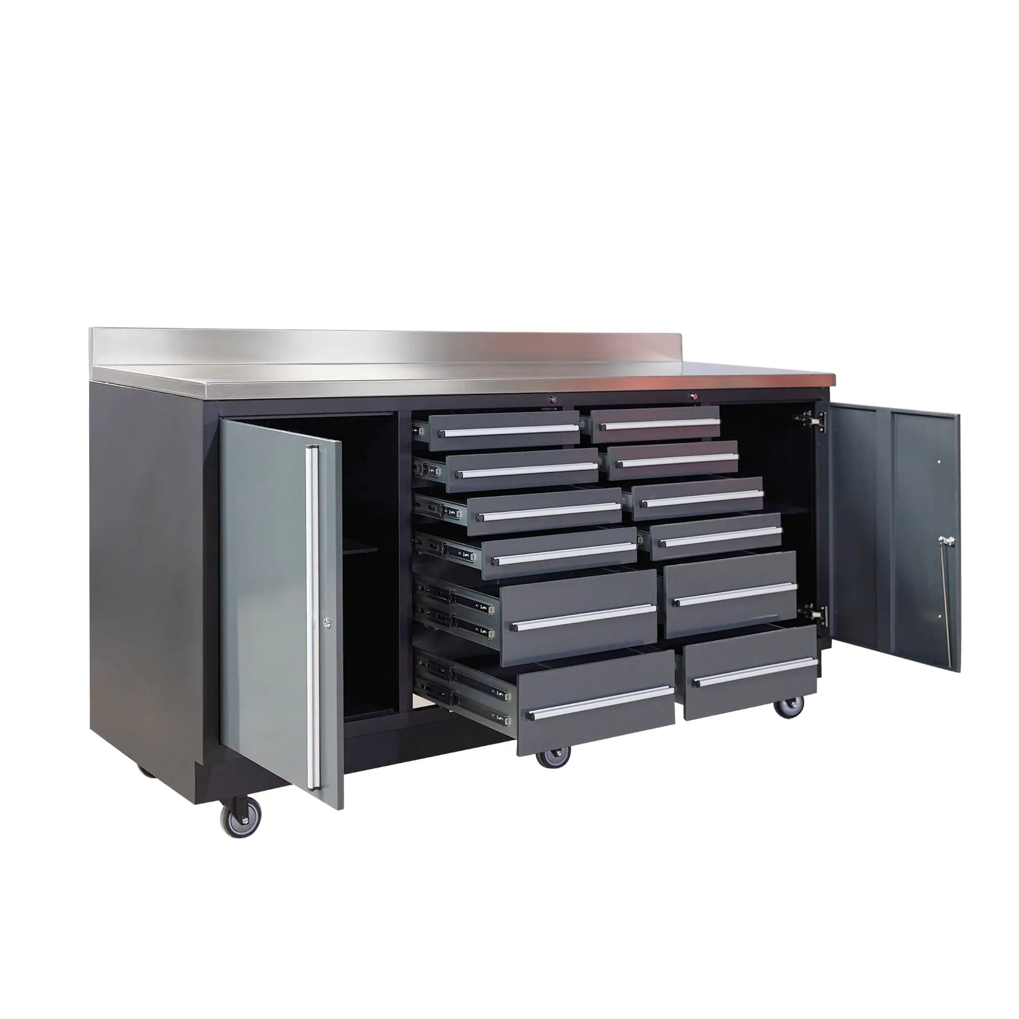 Pro Series 7-Ft 12-Drawer Workbench with Stainless Steel Top, Ball Bearing Double Slides & Casters, TMG-WB712 - Image 6