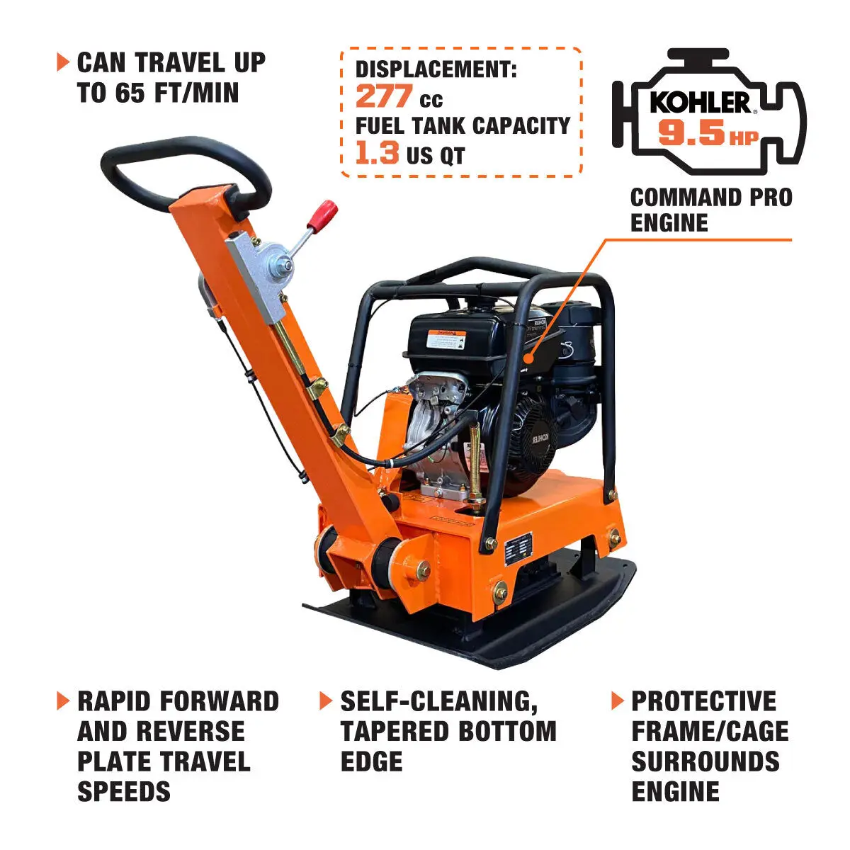 6800-lb Reversible Vibratory Plate Compactor, 9.5 HP Kohler Command Pro Engine, TMG-PC160K - Image 3