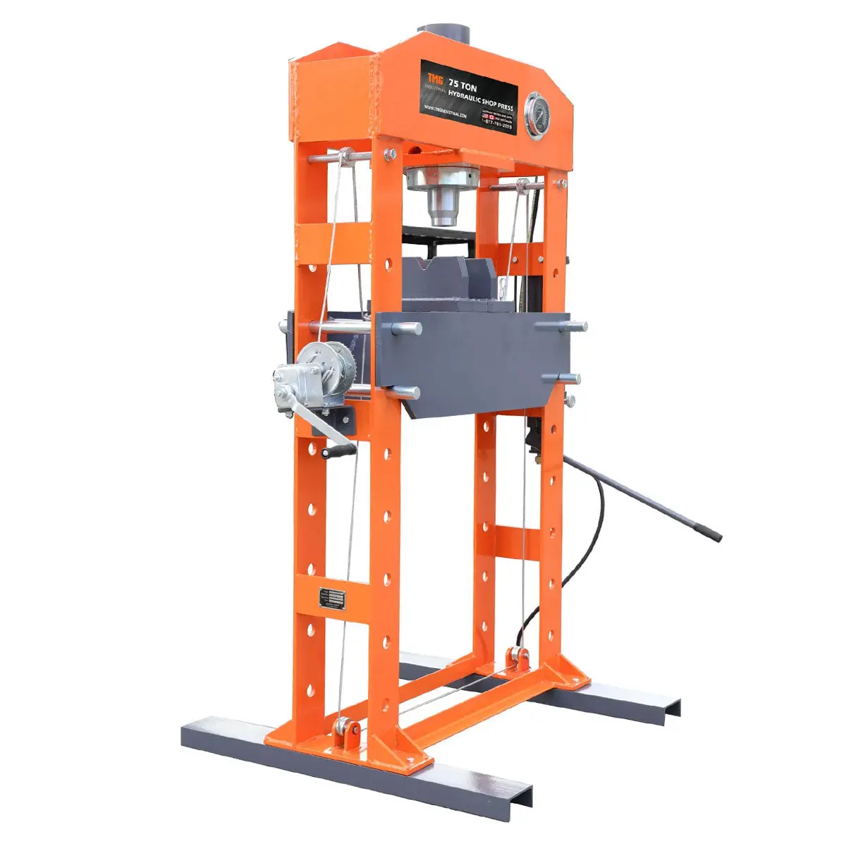 75 Ton Capacity Hydraulic Shop Press, Heavy Duty Pressing, Fully Welded H-Frame, Air & Manual Dual Operation, TMG-SP75 - Image 3