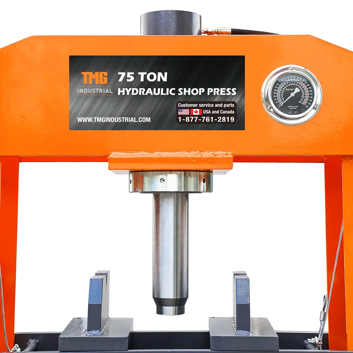 75 Ton Capacity Hydraulic Shop Press, Heavy Duty Pressing, Fully Welded H-Frame, Air & Manual Dual Operation, TMG-SP75 - Image 5