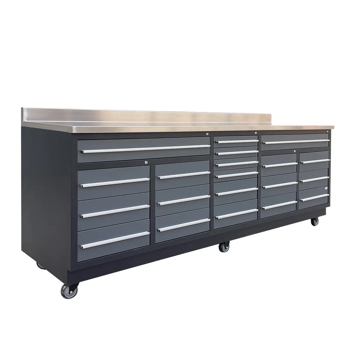 Pro Series 9-Ft 20-Drawer Workbench with Stainless Steel Top, Ball Bearing Double Slides & Casters, TMG-WB920(Previously WB20DS) - Image 3