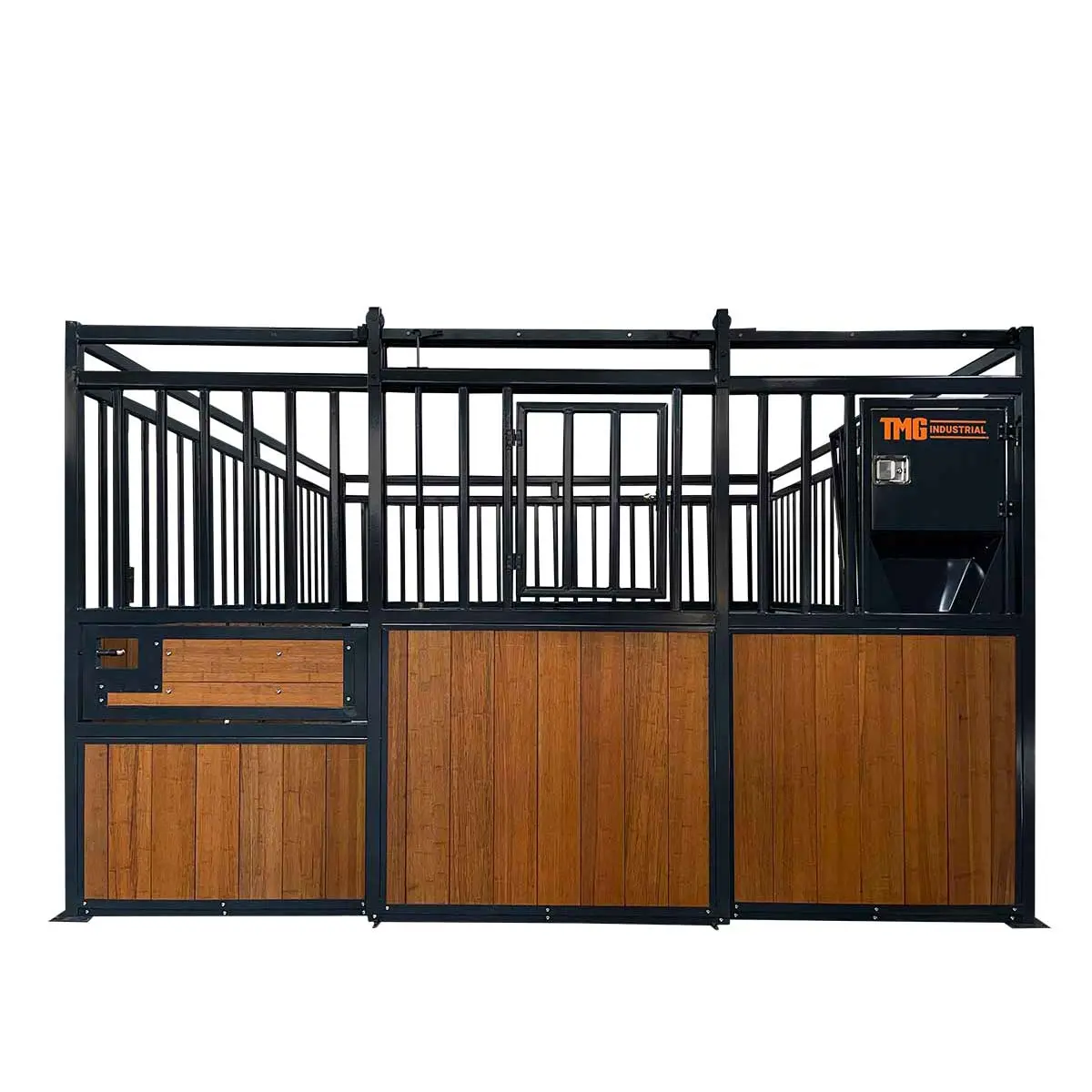 12' Horse Stall Bamboo Panel, Vertical Bar Top, Front panel c/w Window/Feeder and Sliding Door, TMG-FHS13A or FHS13B - Image 3