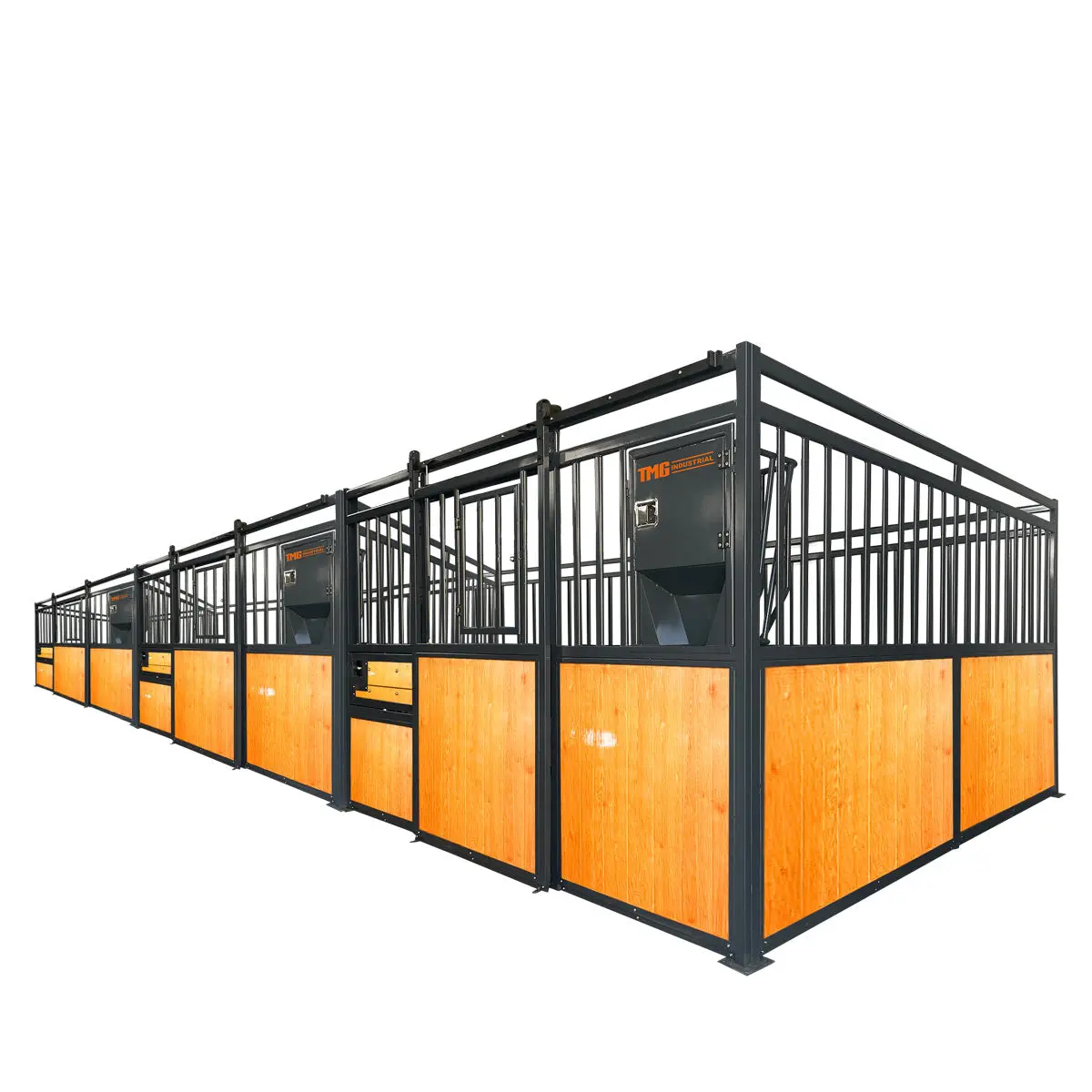 12' Horse Stall Pine Lumber Panel, Vertical Bar Top & Wood-Filled Bottom, Front panel c/w Window/Feeder and Sliding Door, TMG-FHS12A and FHS12B - Image 11
