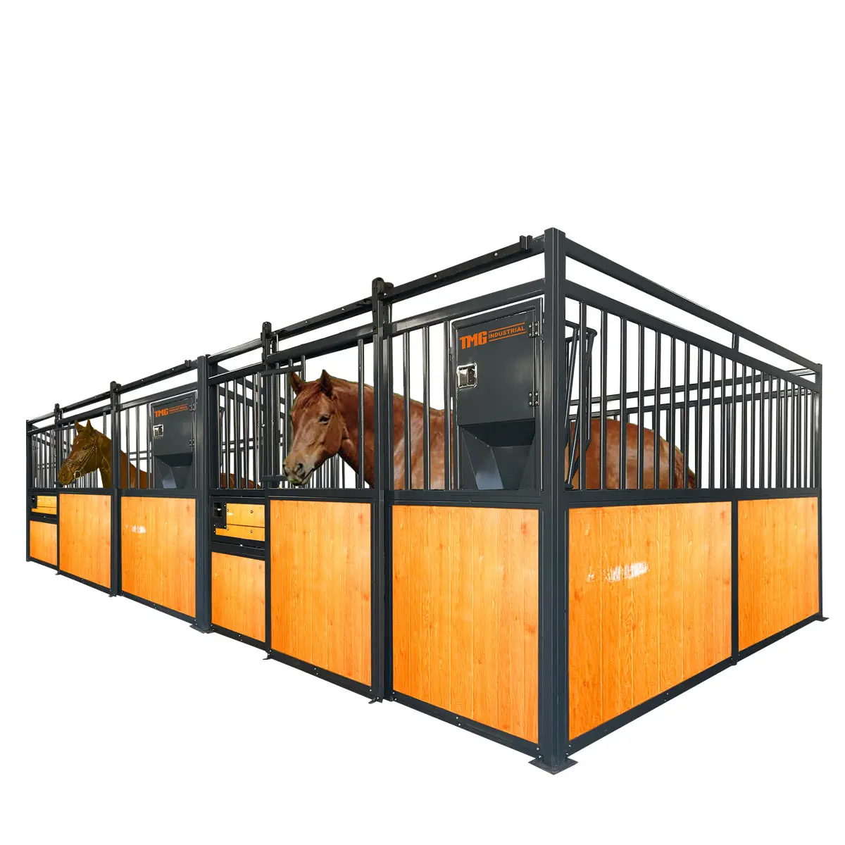 12' Horse Stall Pine Lumber Panel, Vertical Bar Top & Wood-Filled Bottom, Front panel c/w Window/Feeder and Sliding Door, TMG-FHS12A and FHS12B - Image 12