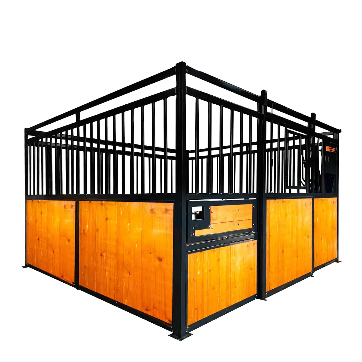 12' Horse Stall Pine Lumber Panel, Vertical Bar Top & Wood-Filled Bottom, Front panel c/w Window/Feeder and Sliding Door, TMG-FHS12A and FHS12B - Image 5