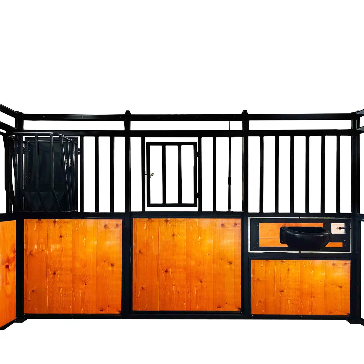 12' Horse Stall Pine Lumber Panel, Vertical Bar Top & Wood-Filled Bottom, Front panel c/w Window/Feeder and Sliding Door, TMG-FHS12A and FHS12B - Image 7