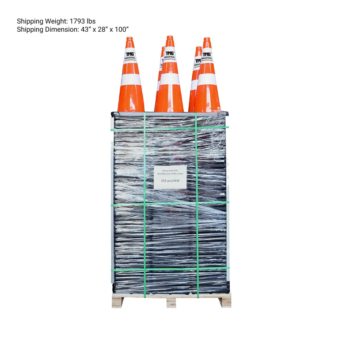29" PVC Reflective Traffic Cones, 252 Cones, 14" Square Base, Hot & Cold Weather, High-Intensity Reflective Bands, TMG-TC29 - Image 7