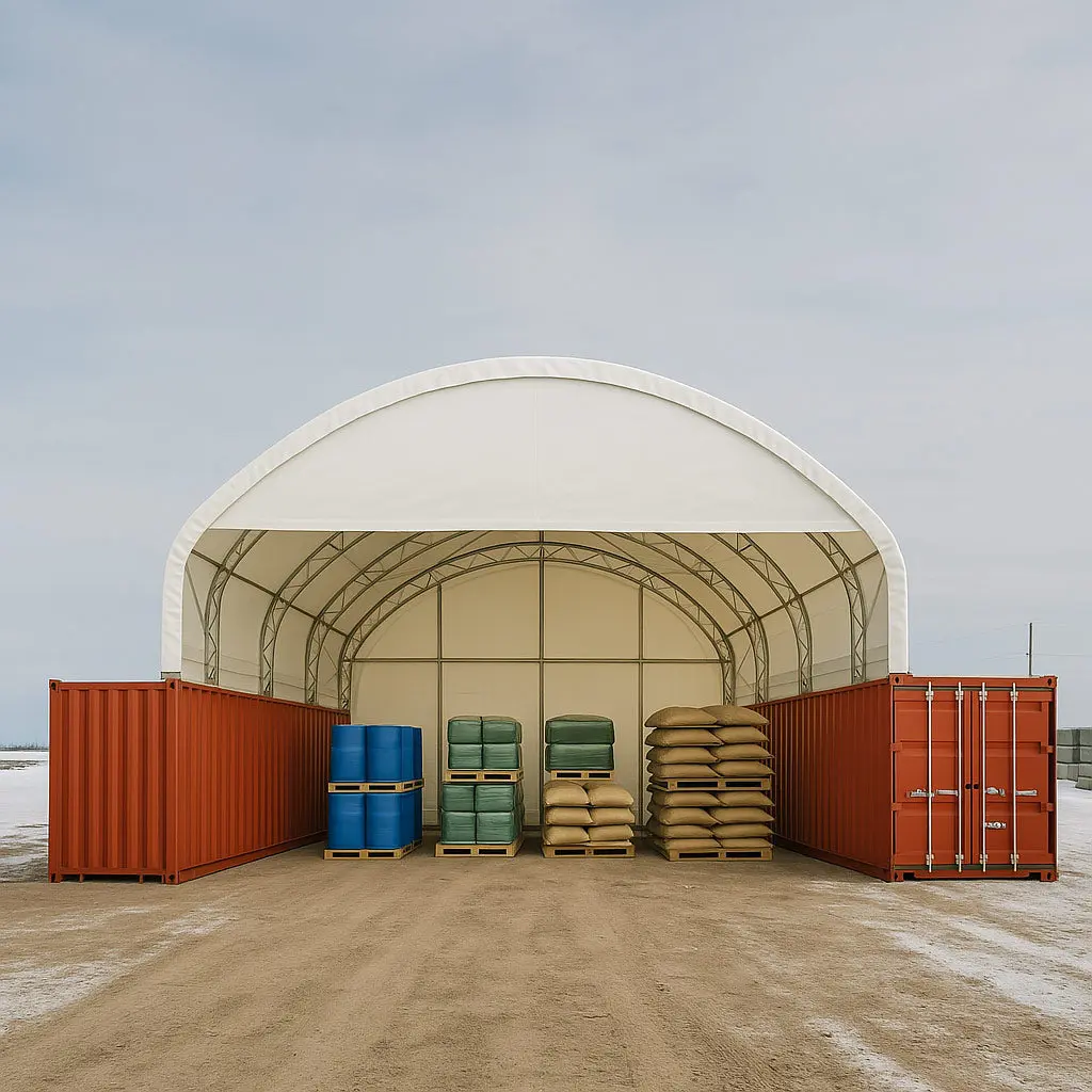 40' x 40' Dual Truss Container Shelter with Heavy Duty 21 oz PVC Cover, Enclosed End Wall & Front Drop, TMG-DT4041CF (Previously DT4040CF) - Image 3