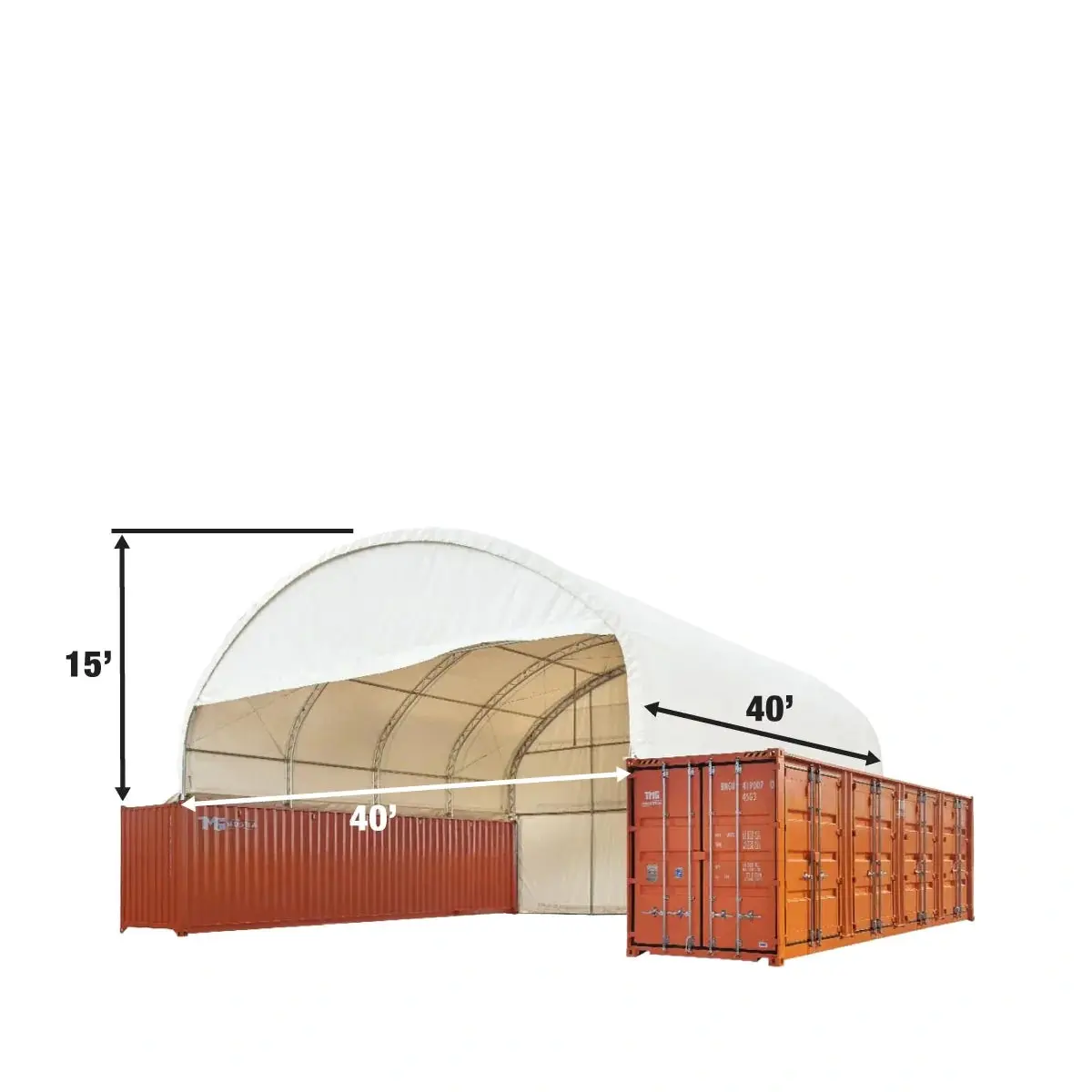 40' x 40' Dual Truss Container Shelter with Heavy Duty 21 oz PVC Cover, Enclosed End Wall & Front Drop, TMG-DT4041CF (Previously DT4040CF) - Image 6