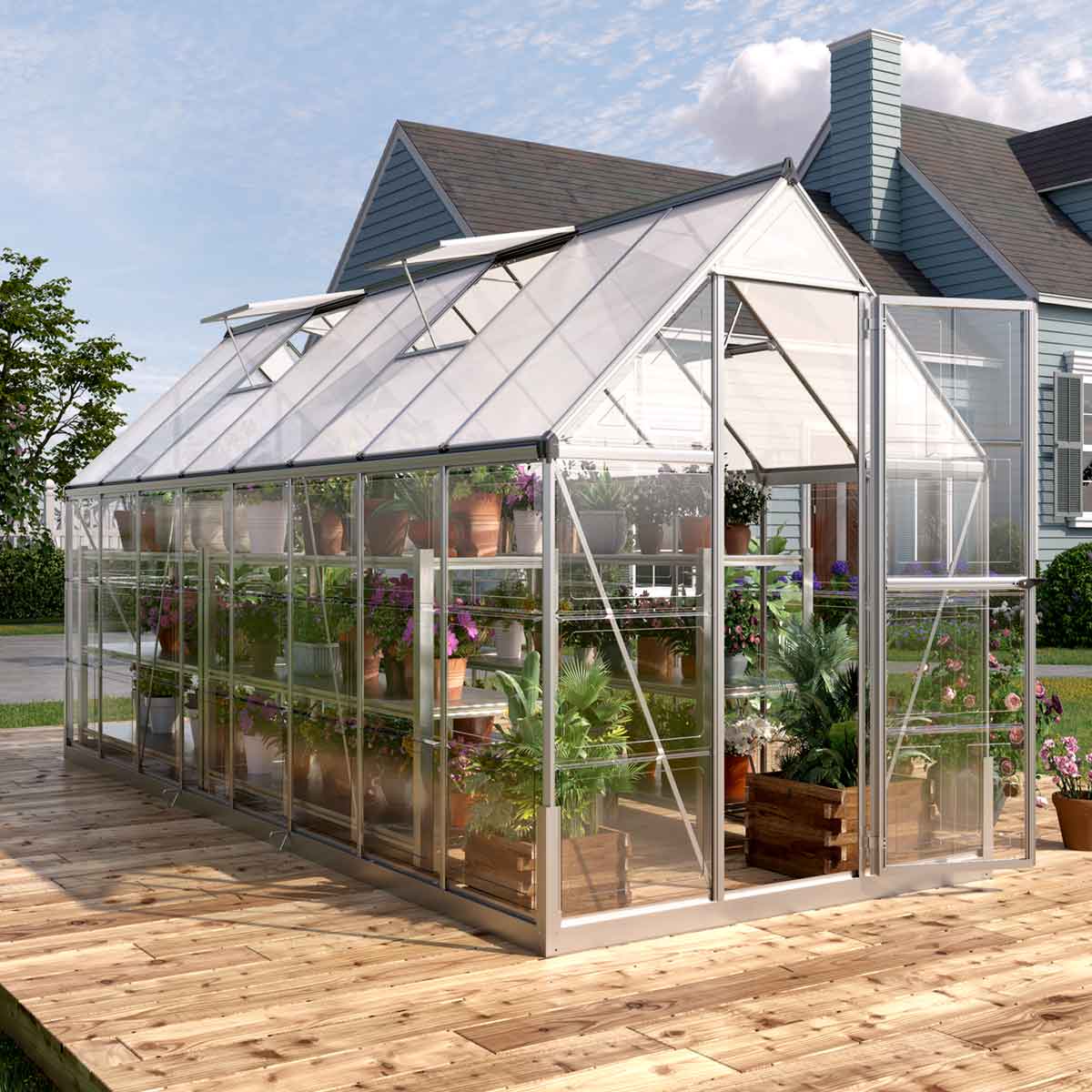 6' x 16' Crystal Clear Greenhouse, Aluminum Frame, Integrated Gutter System, Roof Vents, TMG-GH616 - Image 3