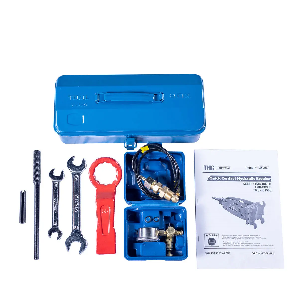 4-7 Ton Excavator/Backhoe Hydraulic Breaker, Quick Change (Q/C) Lugging, 2-3/4" Moil Point Chisel, 838 J Impact Energy, TMG-HB70Q - Image 10